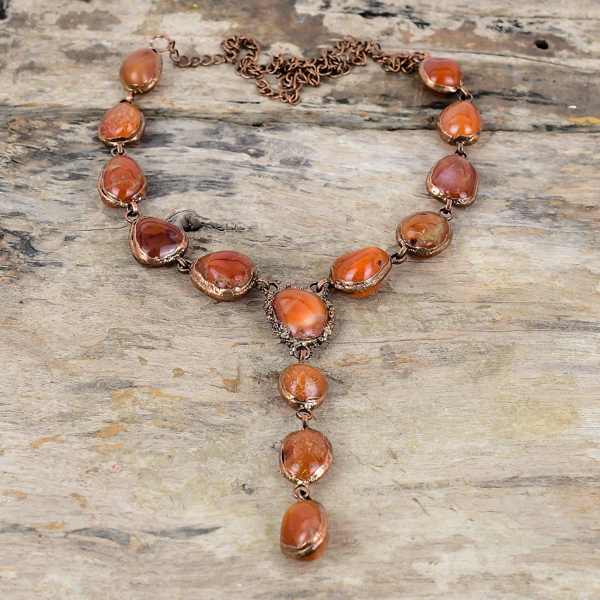 Ожерелье из сердолика, медное ожерелье, гальваническое медное ожерелье, регулируемая цепочка, ожерелье, гальванические украшения, подарок на годовщину, ожерелье ручной работы