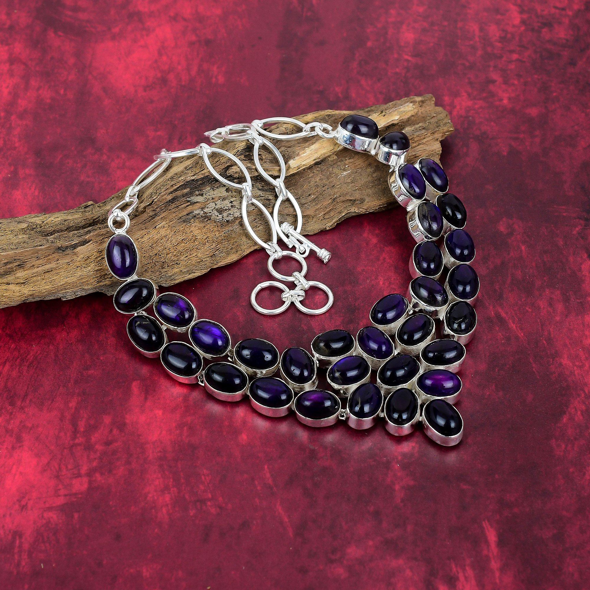 Purple Flash Labradorite 925 Solid Sterling Silver Necklace, With Adjustable Chain, Handmade Gemstone Jewelry, Necklace For Memorial Day