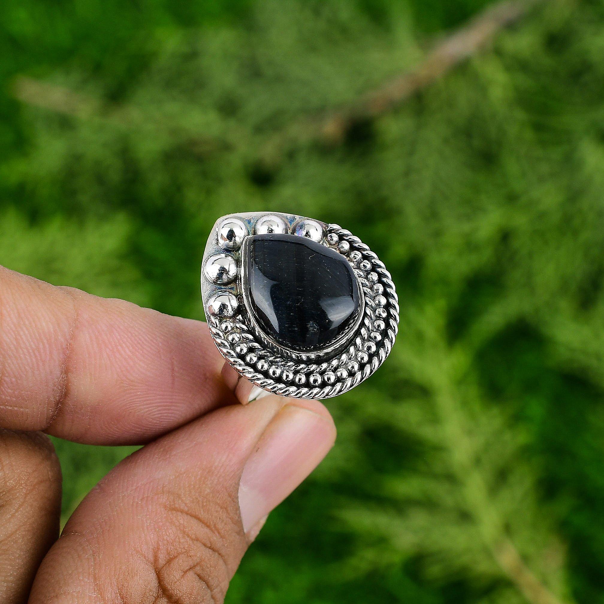 Неллит Драгоценный камень 925 Серебро Ручной работы Арт Деко Солитер Заявление Безель Кольцо