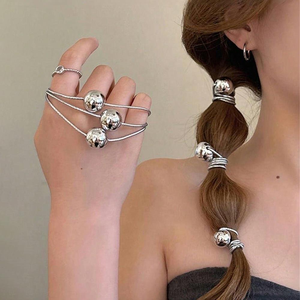 1 шт. Золотая и серебряная сферическая эластичная резинка для волос, высококлассная, милая, крутая резинка для волос, не повреждающая волосы, резинка для волос для низкого хвоста, аксессуары для волос