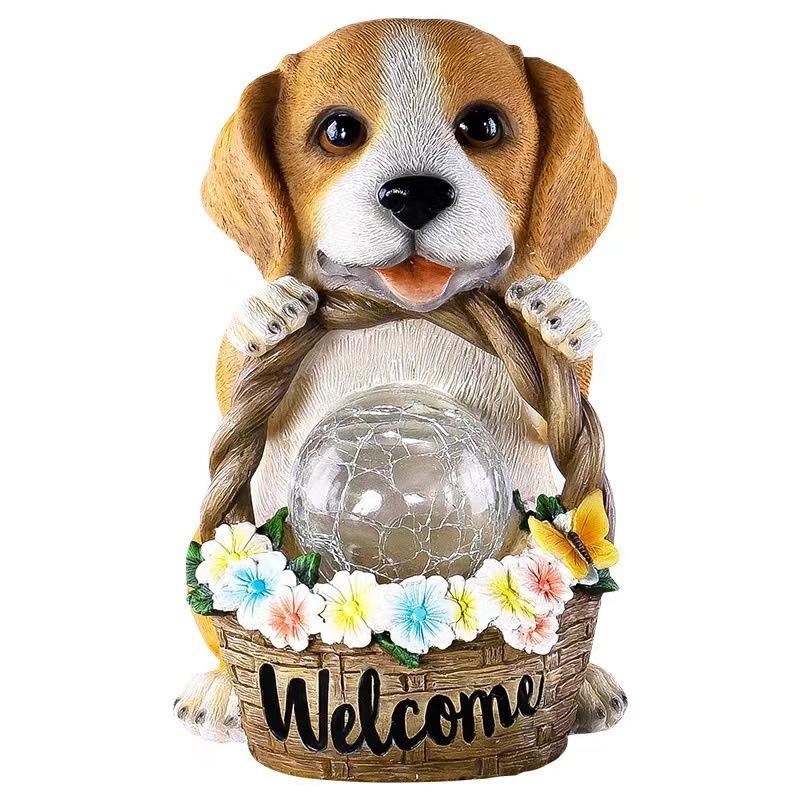 Solar Statue Decoration Cute Dog Animal Outdoor Garden Light Garden Resin Garden Decoration