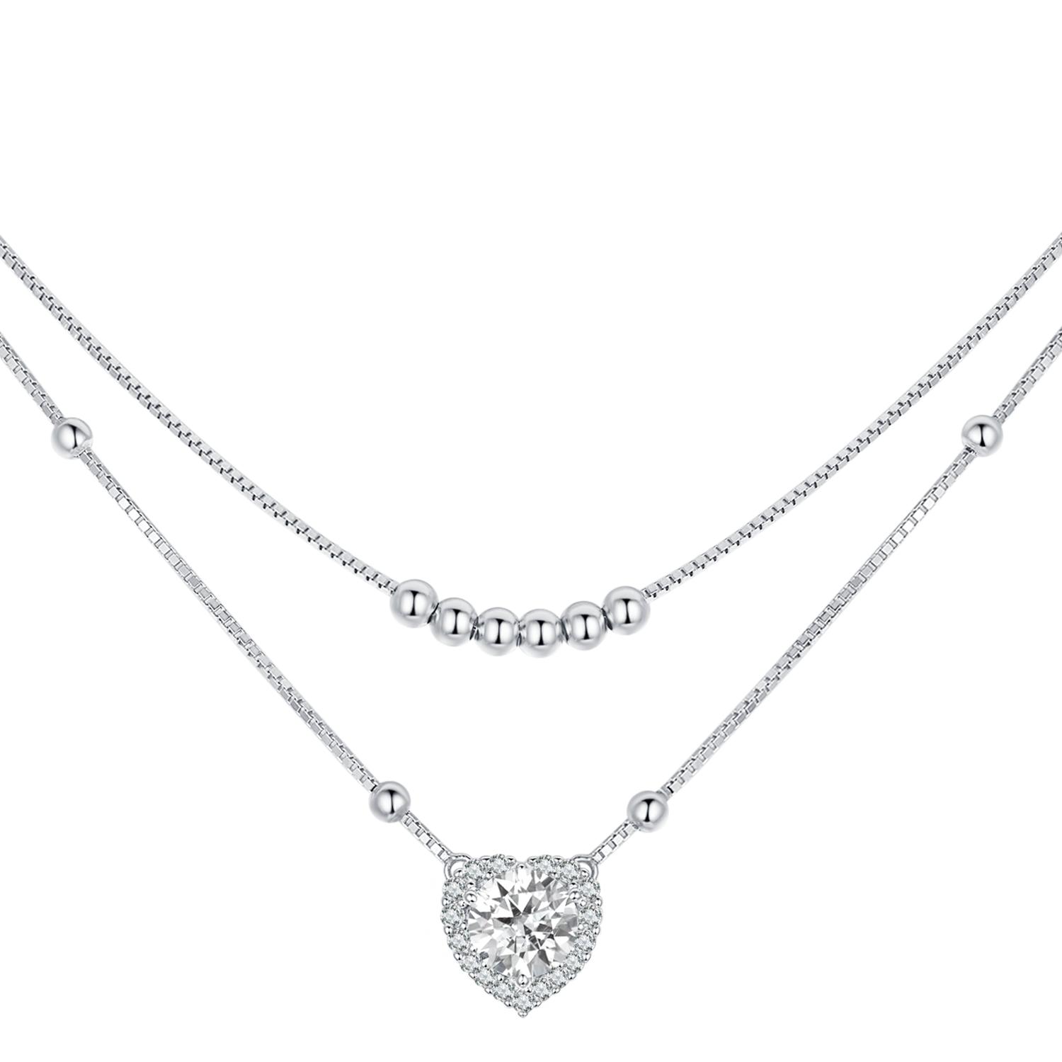 Bamoer, стерлинговое серебро 925 пробы, Halo Heart, подвеска из муассанита, ожерелье, двухслойное ожерелье для женщин, подарок на день Святого Валентина