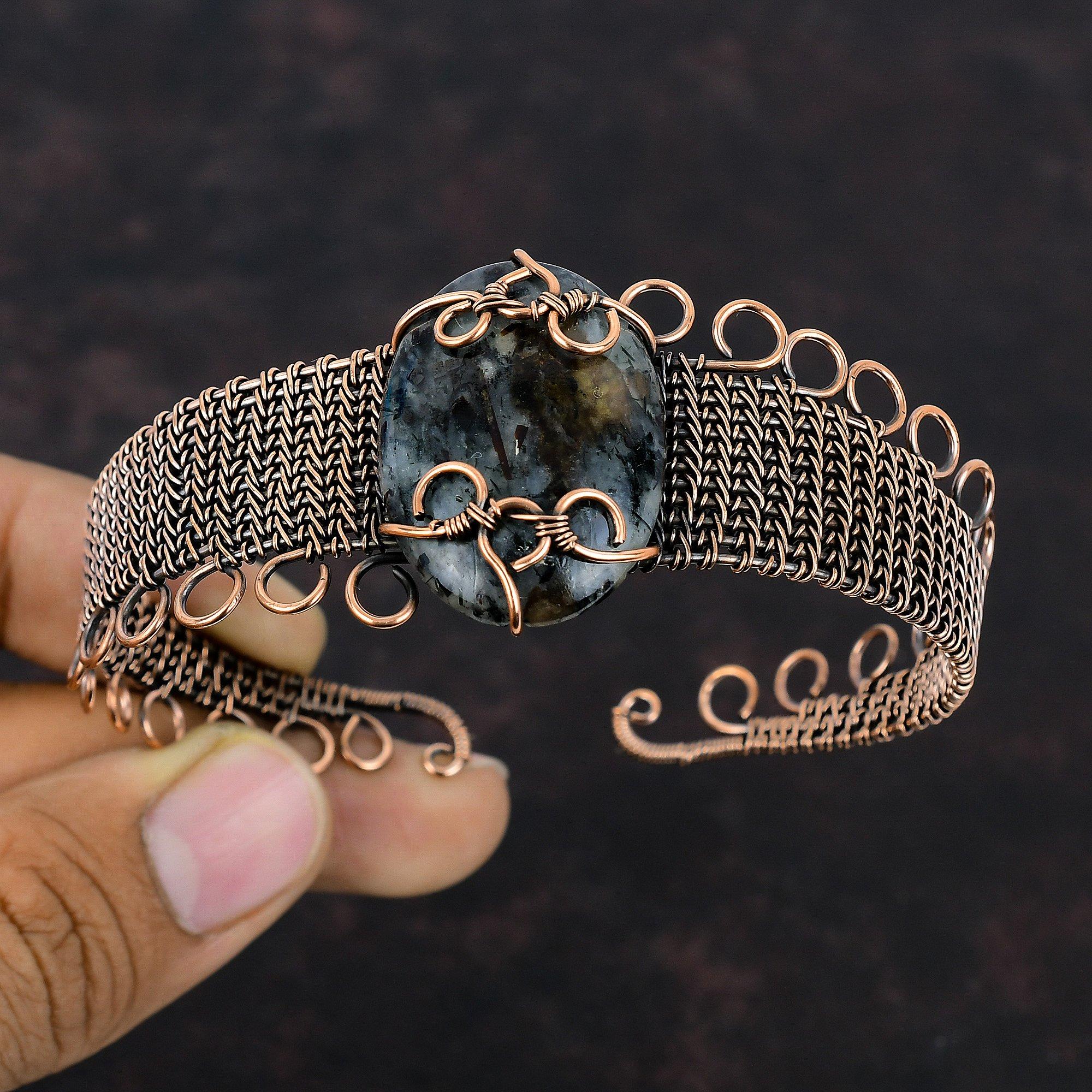 Браслет из астрофиллита, браслет из медной проволоки, регулируемый браслет-манжета для подарка, браслет ручной работы, медная проволока, ювелирные изделия, целебный камень