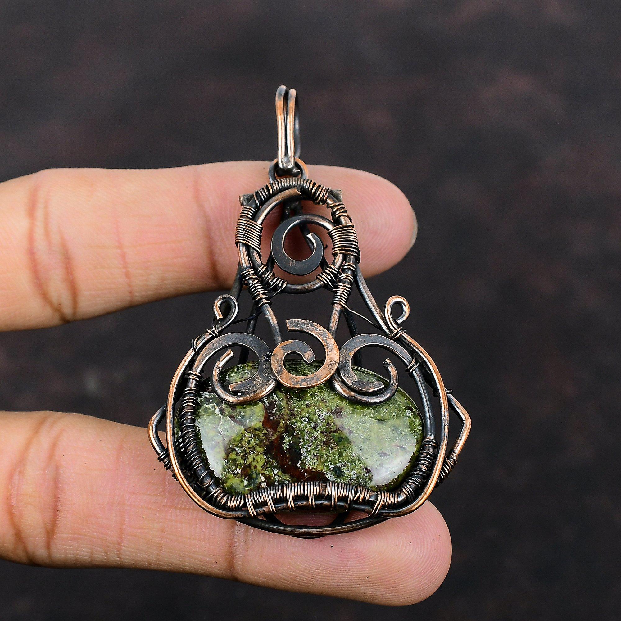 Дракон Кровавый Камень Кулон Медная Проволока Обернутый Кулон Натуральный Драгоценный Камень Кулон Ручной Работы Бохо Хиппи Ювелирные Изделия Подарок Для Него Ювелирные Изделия из Медной Проволоки