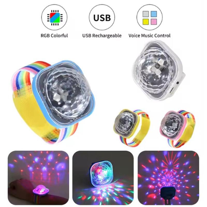 RGB Носимый Диско Сценический Свет USB Звуковое Управление Светодиодный Наручный Свет с Цветным Миганием для Детской Вечеринки KTV Бара Домашнего Декора