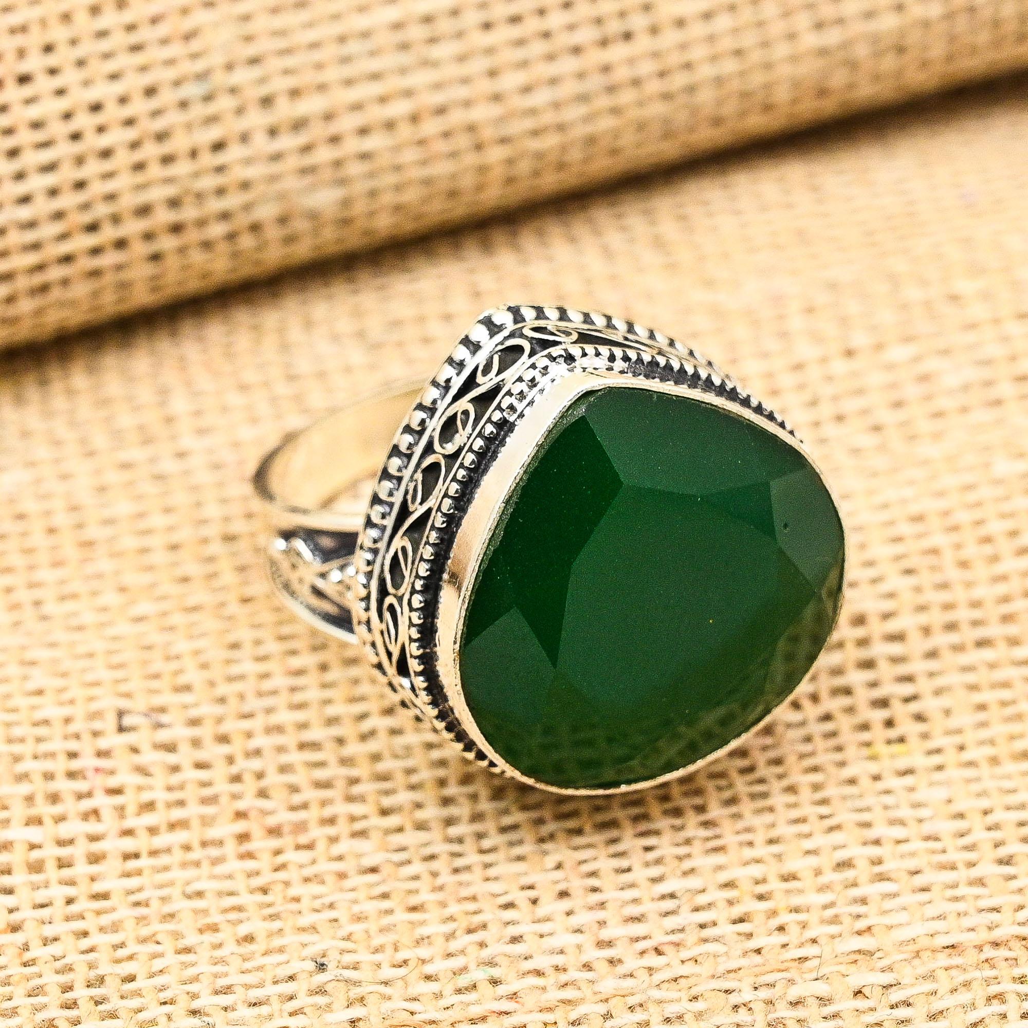 Уникальный зеленый оникс, драгоценный камень, ювелирные изделия ручной работы из твердого серебра 925 пробы