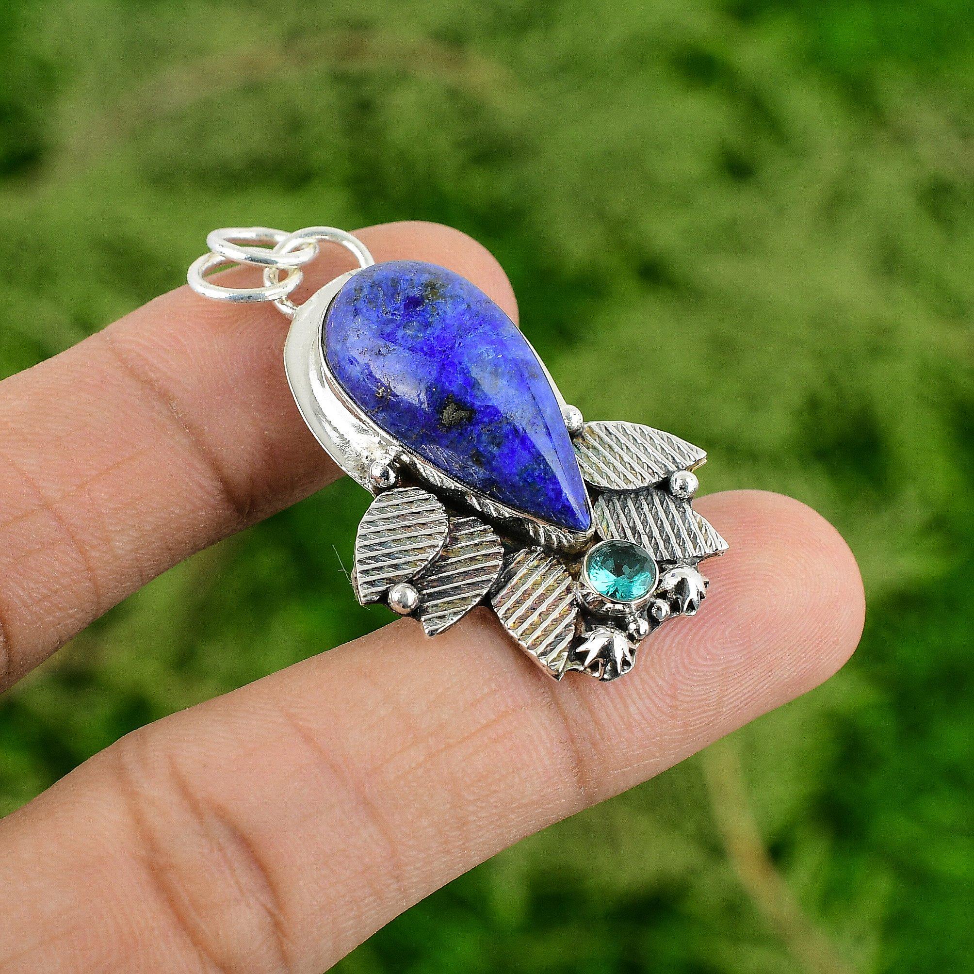 Daughters Day Deal Sodalite Stone Swiss Blue Topaz 925 Silver Pendant Jewelry