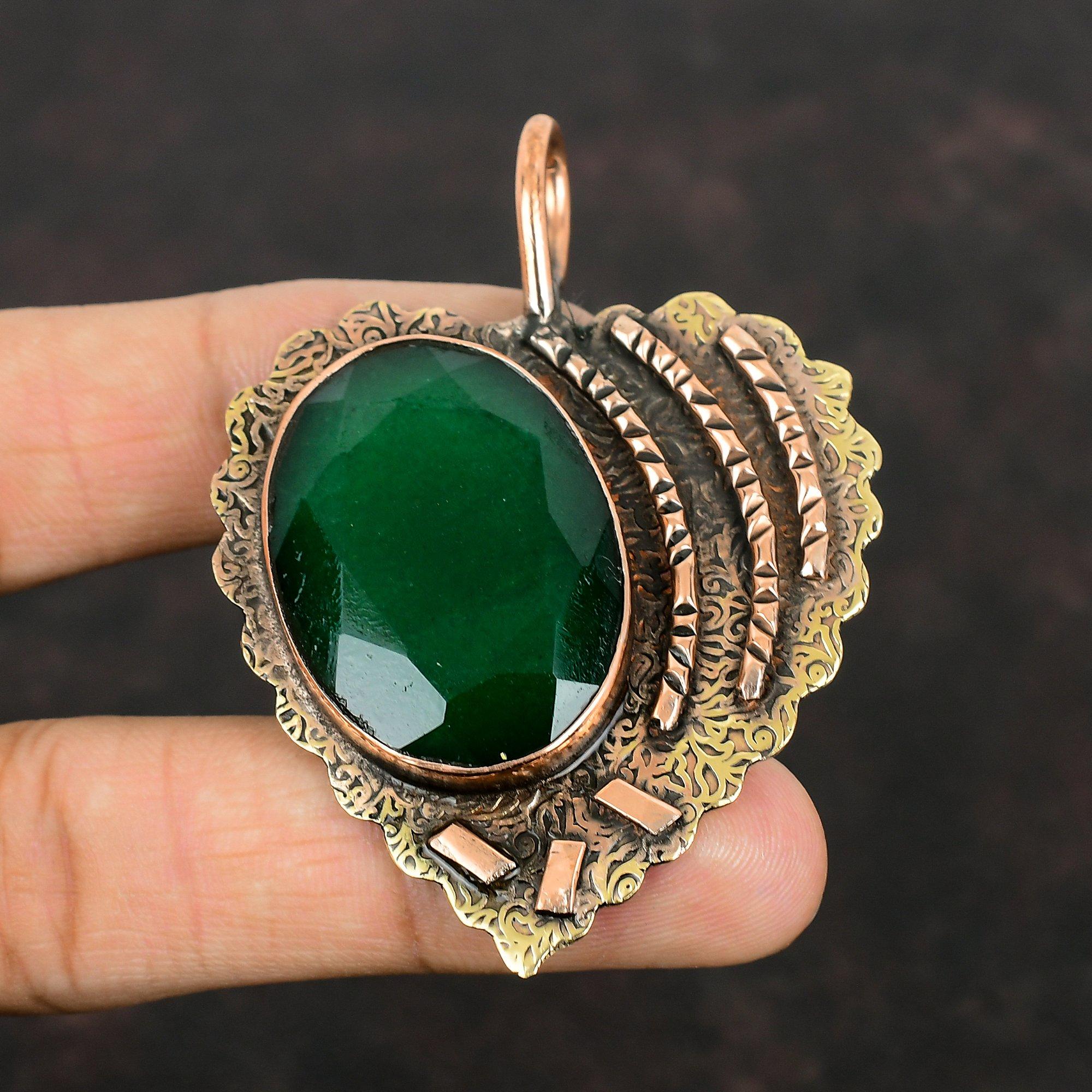 Ограненный замбийский изумрудный кулон, медный кулон, новый кулон ручной работы, изысканные медные украшения, подвеска из натурального драгоценного камня, подарки на помолвку