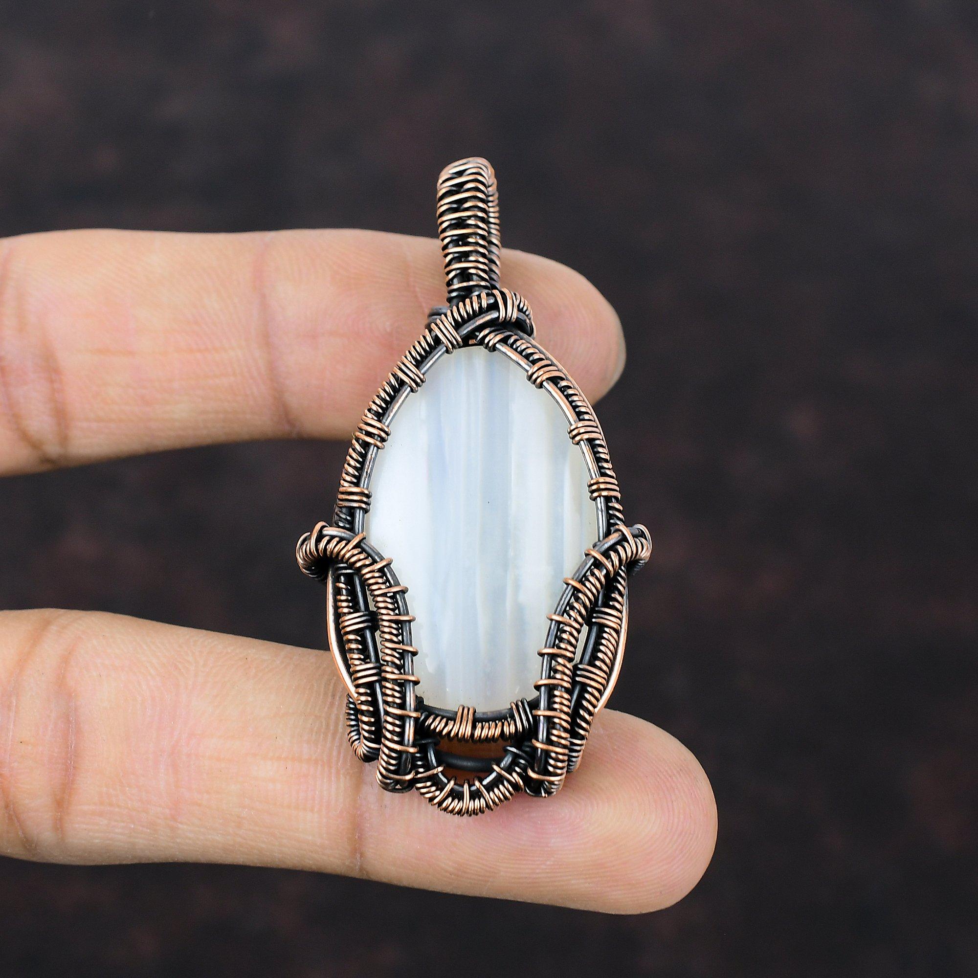 Подвеска из ботсванского агата, подвеска из медной проволоки, настоящие драгоценные камни, подвеска ручной работы, уникальный дизайн из меди, подвеска для женщин