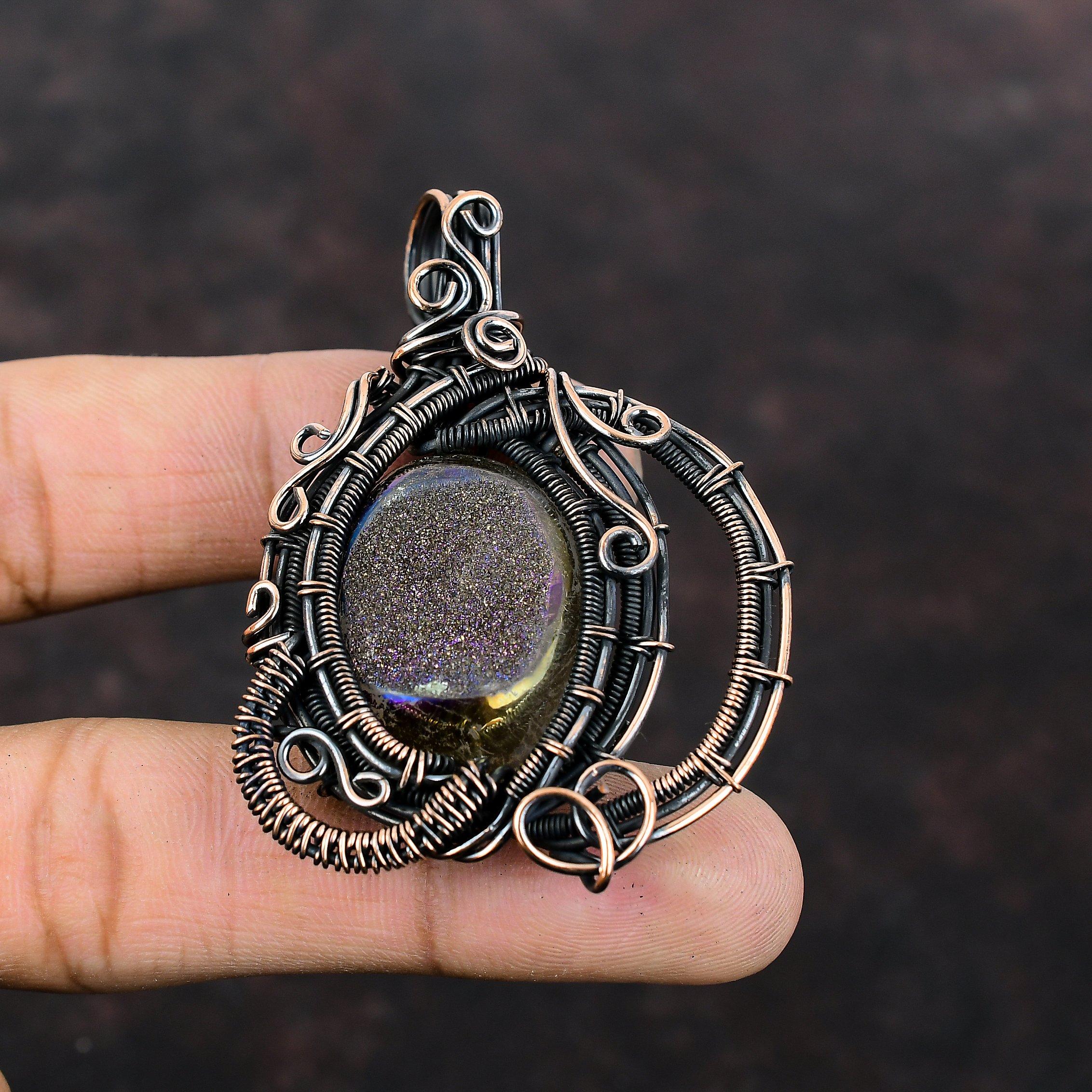 Титановый кулон "Друзы" Кулон из медной проволоки Кулон ручной работы Уникальный медный дизайн Ювелирные изделия Высококачественный кулон с драгоценным камнем Подарок для него