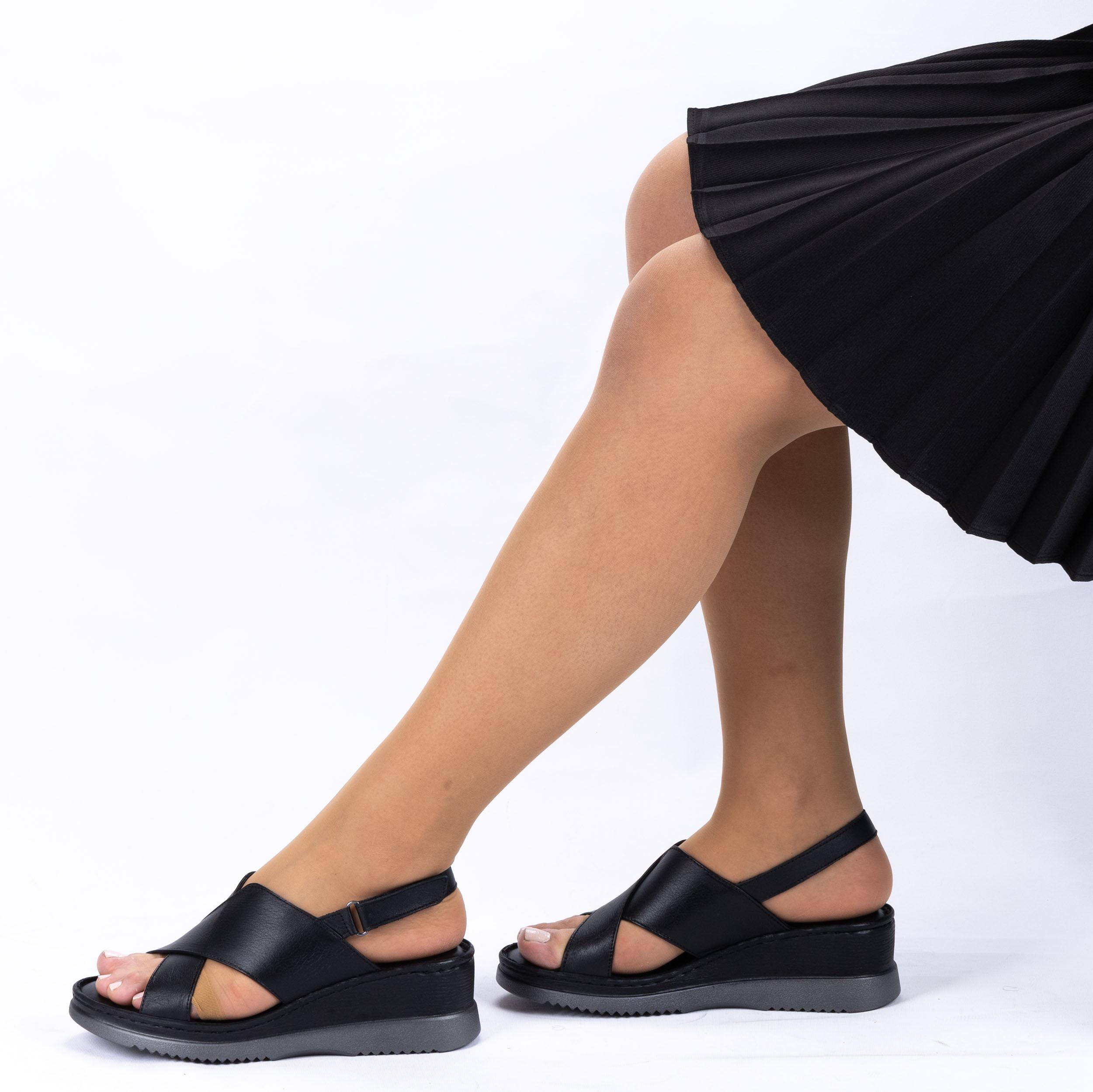 Женские удобные повседневные сандалии из натуральной кожи на танкетке с анатомическим каблуком