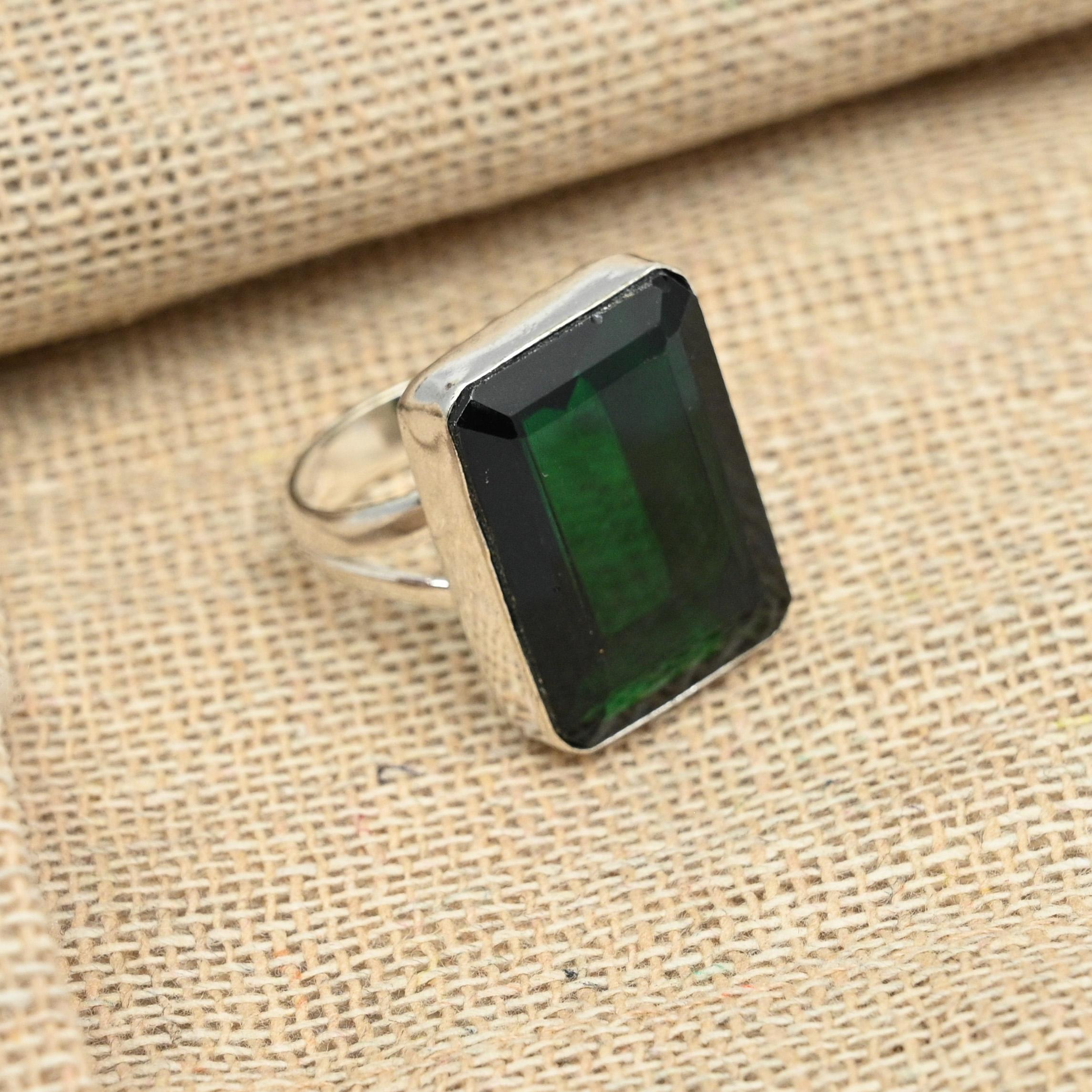 Кольцо ручной работы из стерлингового серебра 925 пробы с граненым хромированным диопсидом AAA +