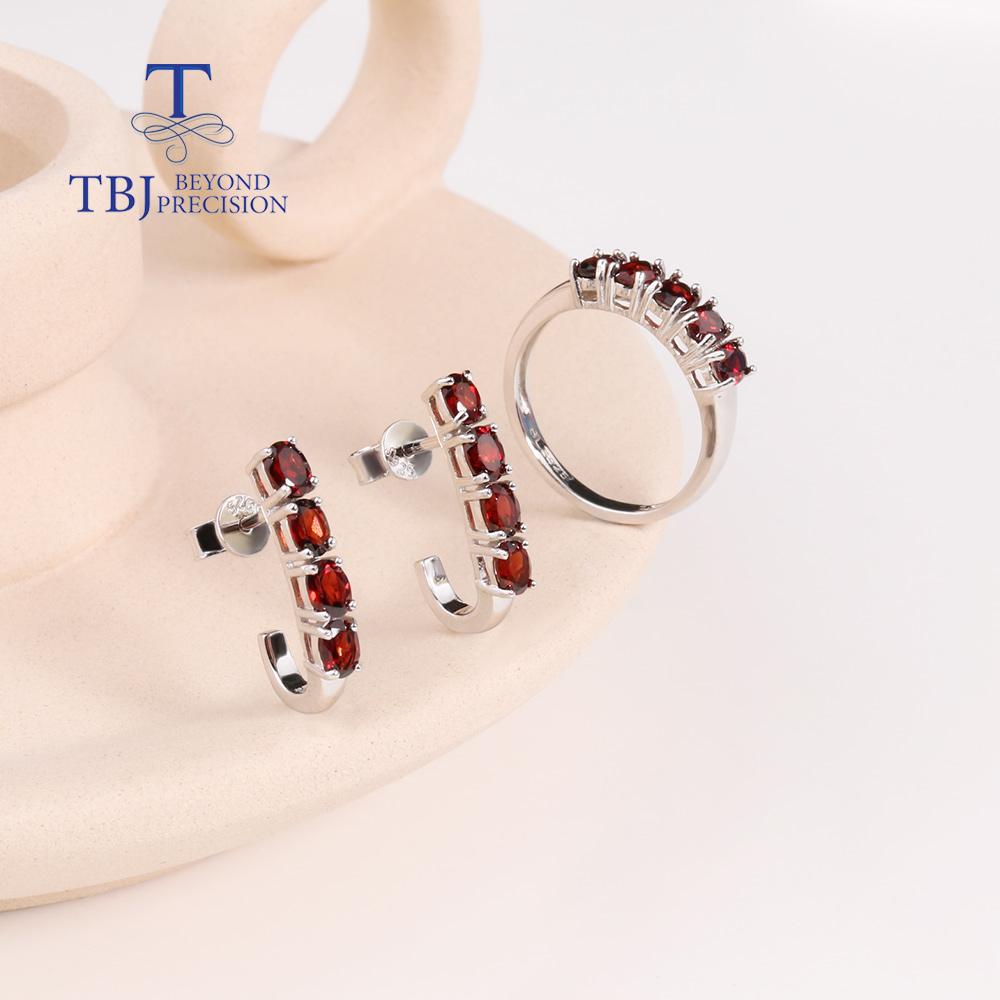 Bolaijewelry Модные серьги-кольца с натуральным красным гранатом, комплект ювелирных изделий из стерлингового серебра 925 пробы, женская повседневная одежда, изысканные ювелирные изделия