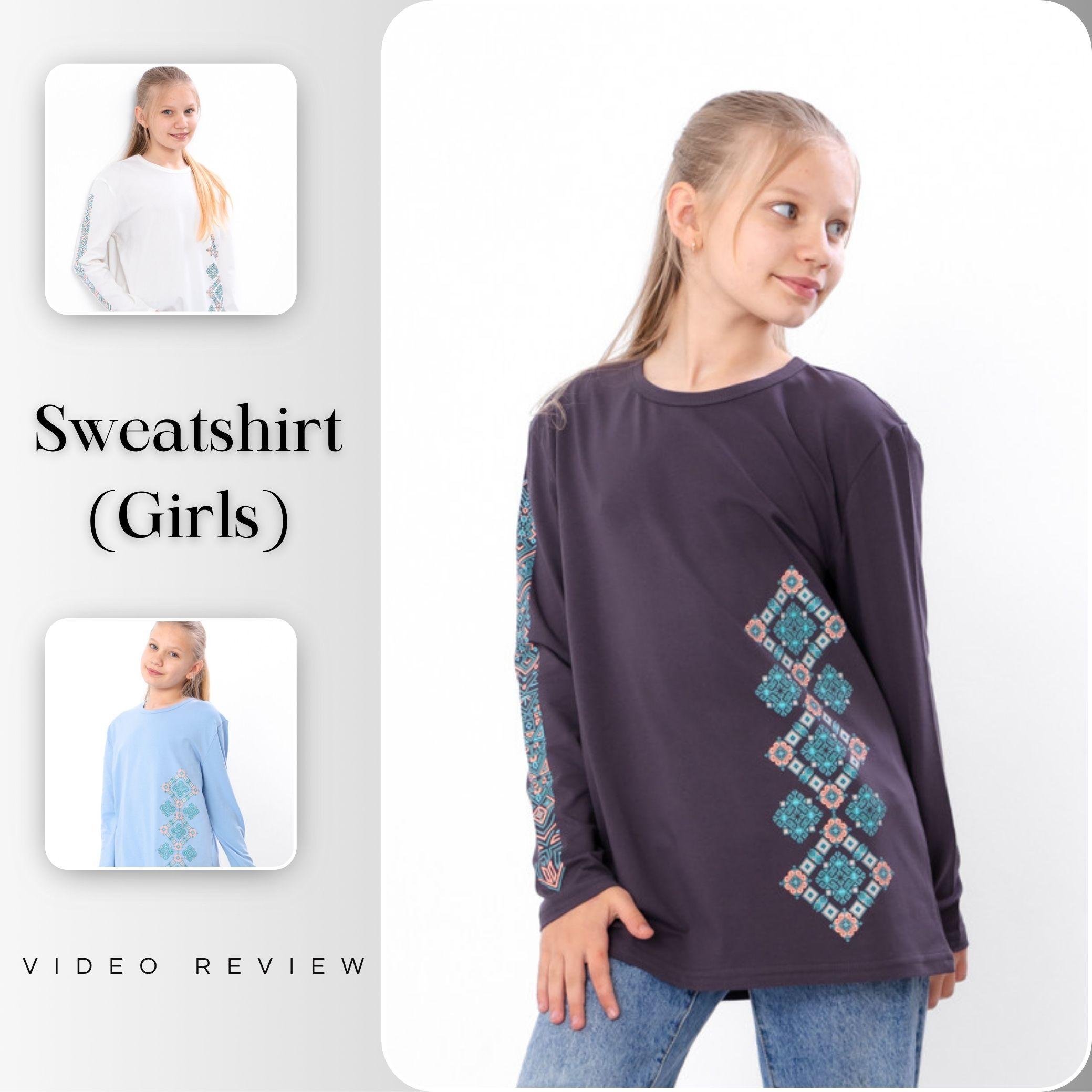 Girls’ Sweatshirt – Patriotic Embroidery-Inspired Print & Soft Cotton Comfort Any season 6363-2 HC