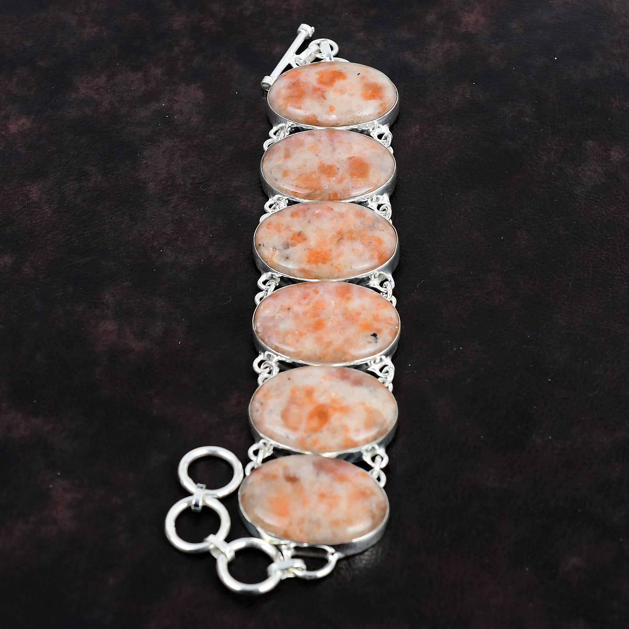 Браслет из солнечного камня Оригинальный браслет из драгоценных камней Серебряные украшения Браслет из стерлингового серебра 925 пробы Регулируемый браслет-цепочка Ювелирные изделия ручной работы для подарка