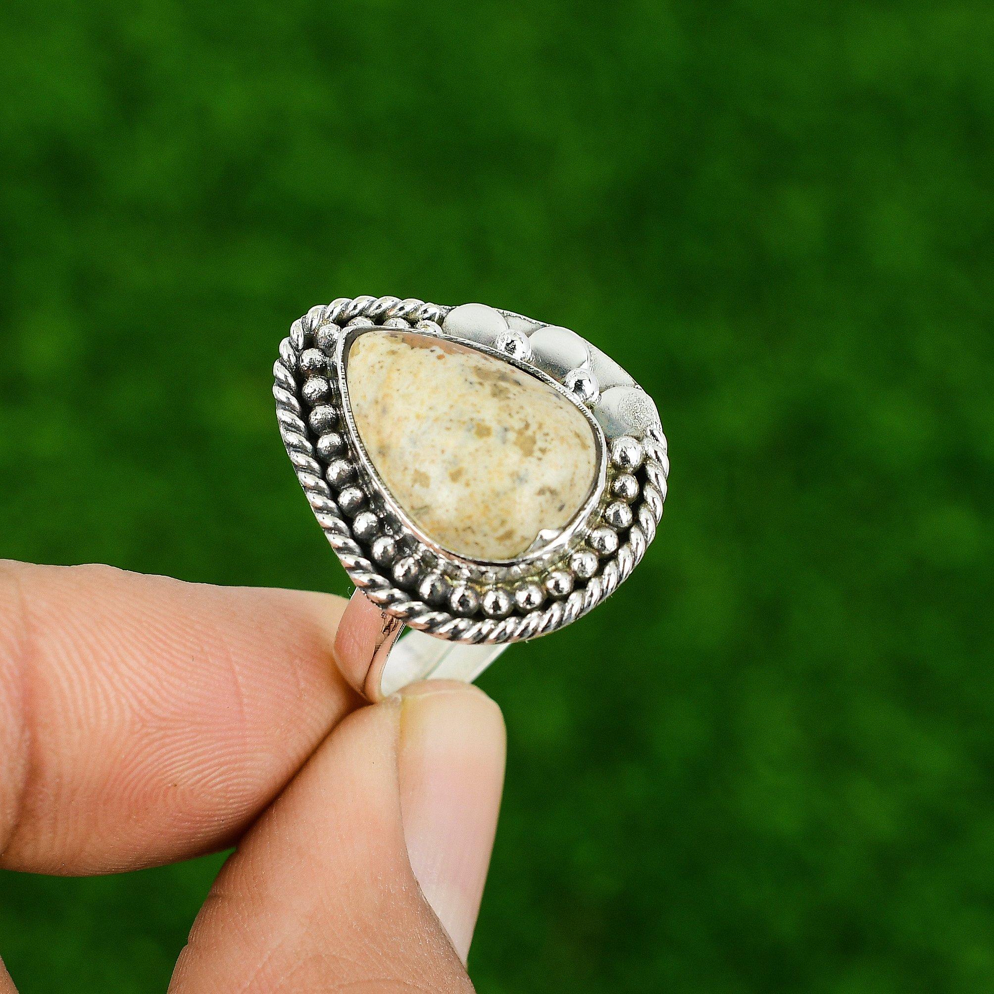 Natural Picture Jasper Gemstone Statement Adjustable Ring 925 Sterling Silver