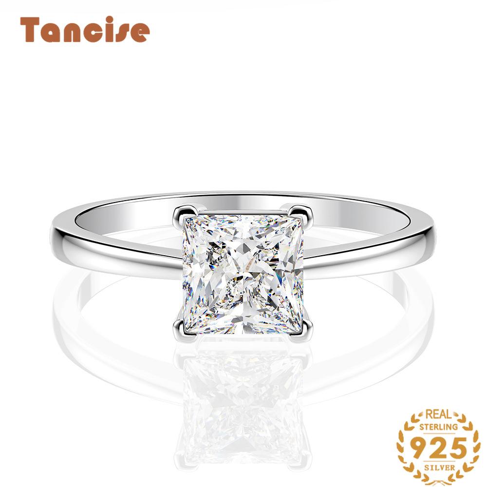 Ювелирные изделия Tancision, классическое кольцо принцессы с кубическим цирконом и синтетическим бриллиантом 6*6, женское кольцо из платины с 925 серебром, набор колец