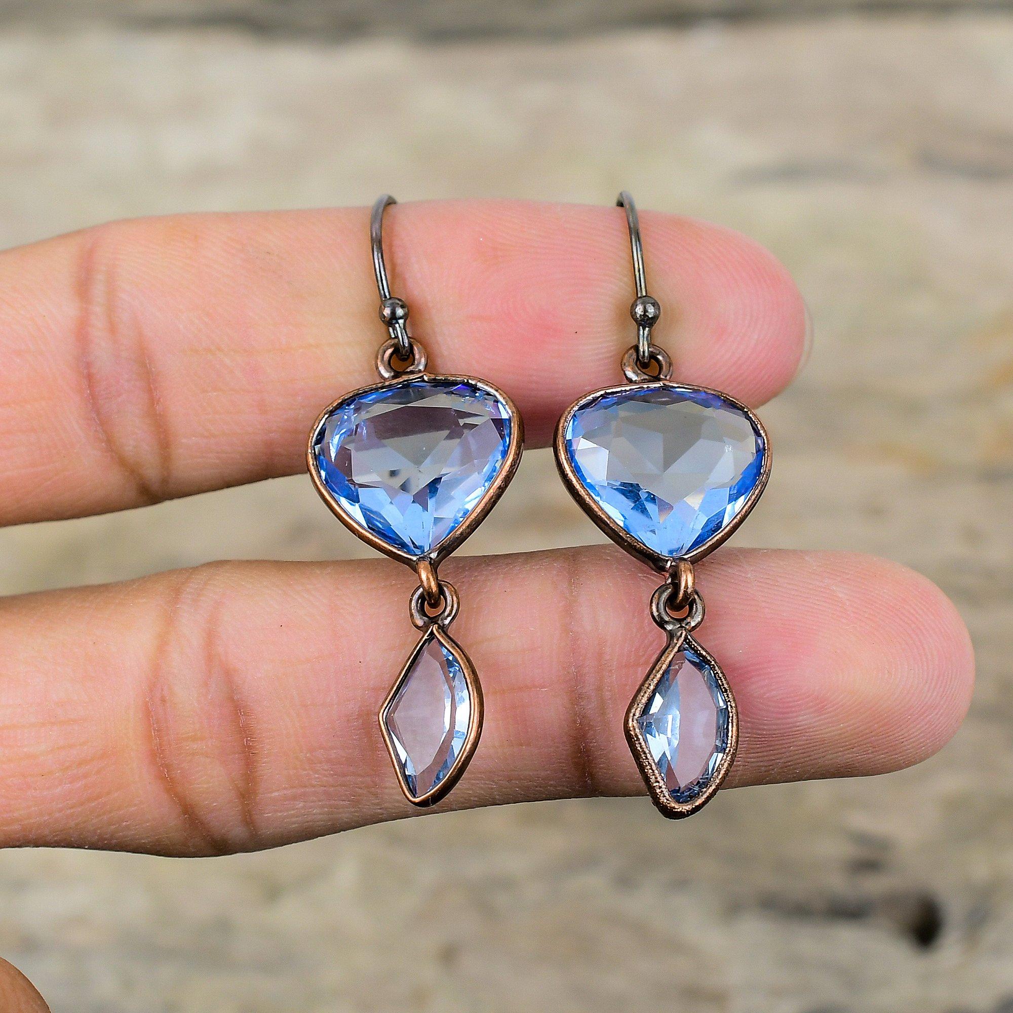 Граненые танзанитовые кварцевые серьги, медные серьги, изготовленные методом гальванопластики, серьги ручной работы с драгоценными камнями, ювелирные изделия, изготовленные методом гальванопластики, свадебный подарок, медные ювелирные изделия