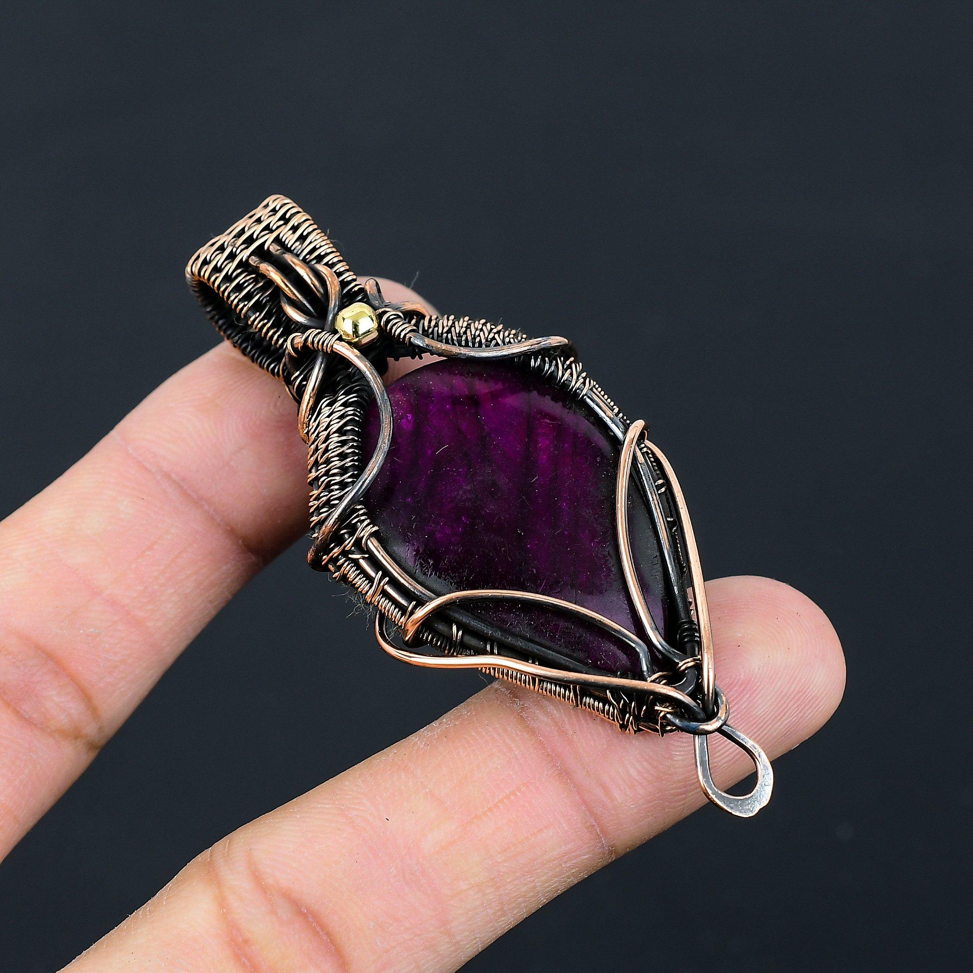 Розовый флэш-лабрадорит, драгоценный камень, чистая медная проволока, обернутая подвеской ручной работы, ювелирные изделия