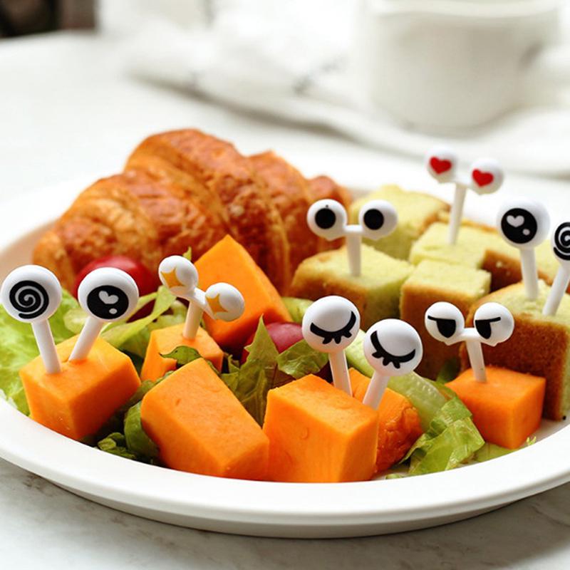 10 шт./набор, мультяшная милая детская фруктовая вилка из нержавеющей стали с маленькой керамической банкой, бытовые креативные безопасные детские фруктовые вилки