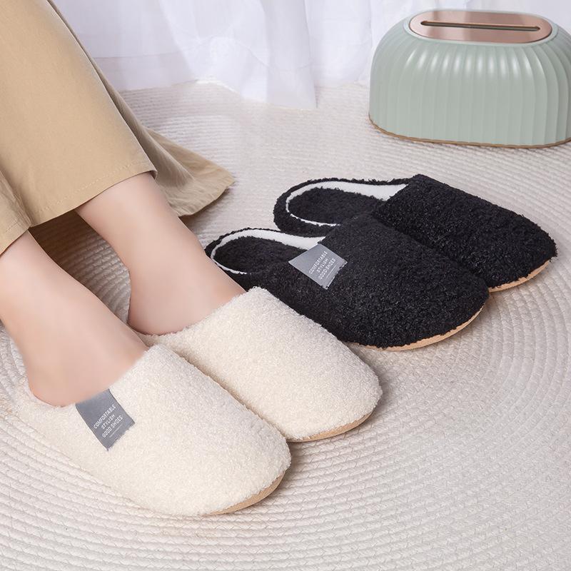 Couples Home Slippers Soft Fur Slippers Warm Indoor Flat Slides Nonslip Cotton Shoes Bedroom Light Slience Flats Floor Shoes