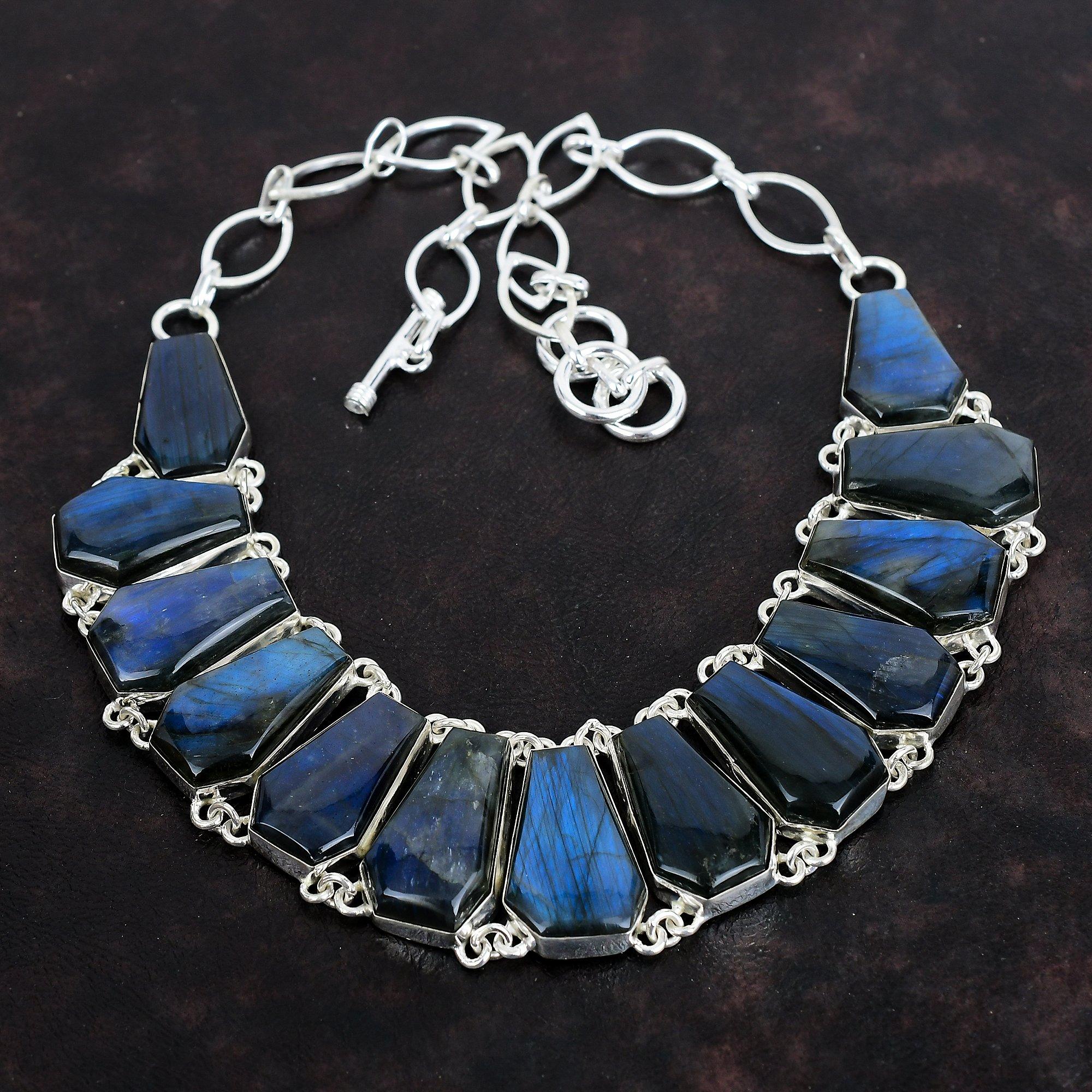 Ожерелье из лабрадорита, ожерелье из натурального драгоценного камня, ожерелье из стерлингового серебра 925 пробы, регулируемая цепочка, ожерелье ручной работы, старинные ювелирные изделия, подарки для мамы