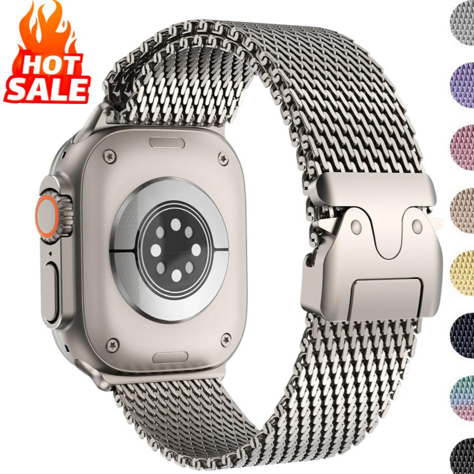 Ремешок Milanese Loop из титана для Apple Watch Ultra 2 band 49 мм 45 мм 46 мм 44 мм 42 мм Bracelet iWatch series 10 9 8 7 6 5 SE