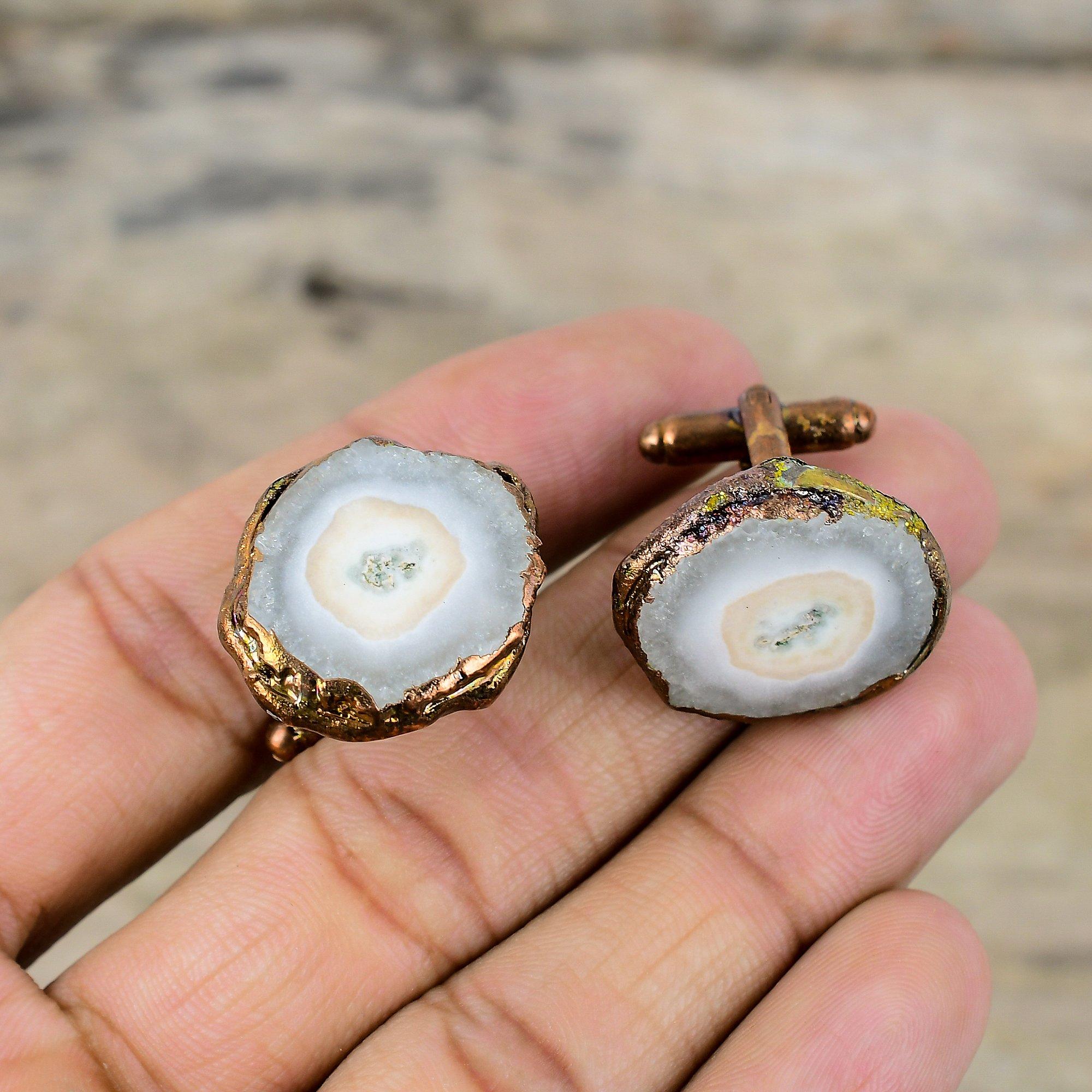 Запонки Solar Quartz Druzy, запонки из меди, гальванопластика, драгоценные камни, совершенно новые запонки, гальванопластика, подарок для папы