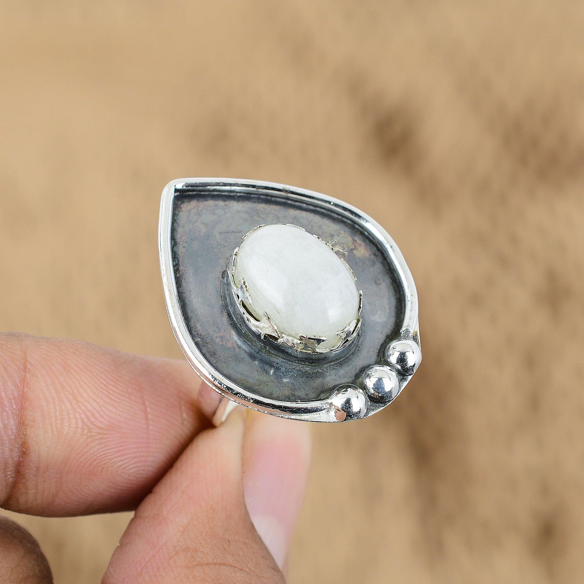 Mothers day Deal Natural Rainbow Moonstone 925 Sterling Silver New Ring Jewelry