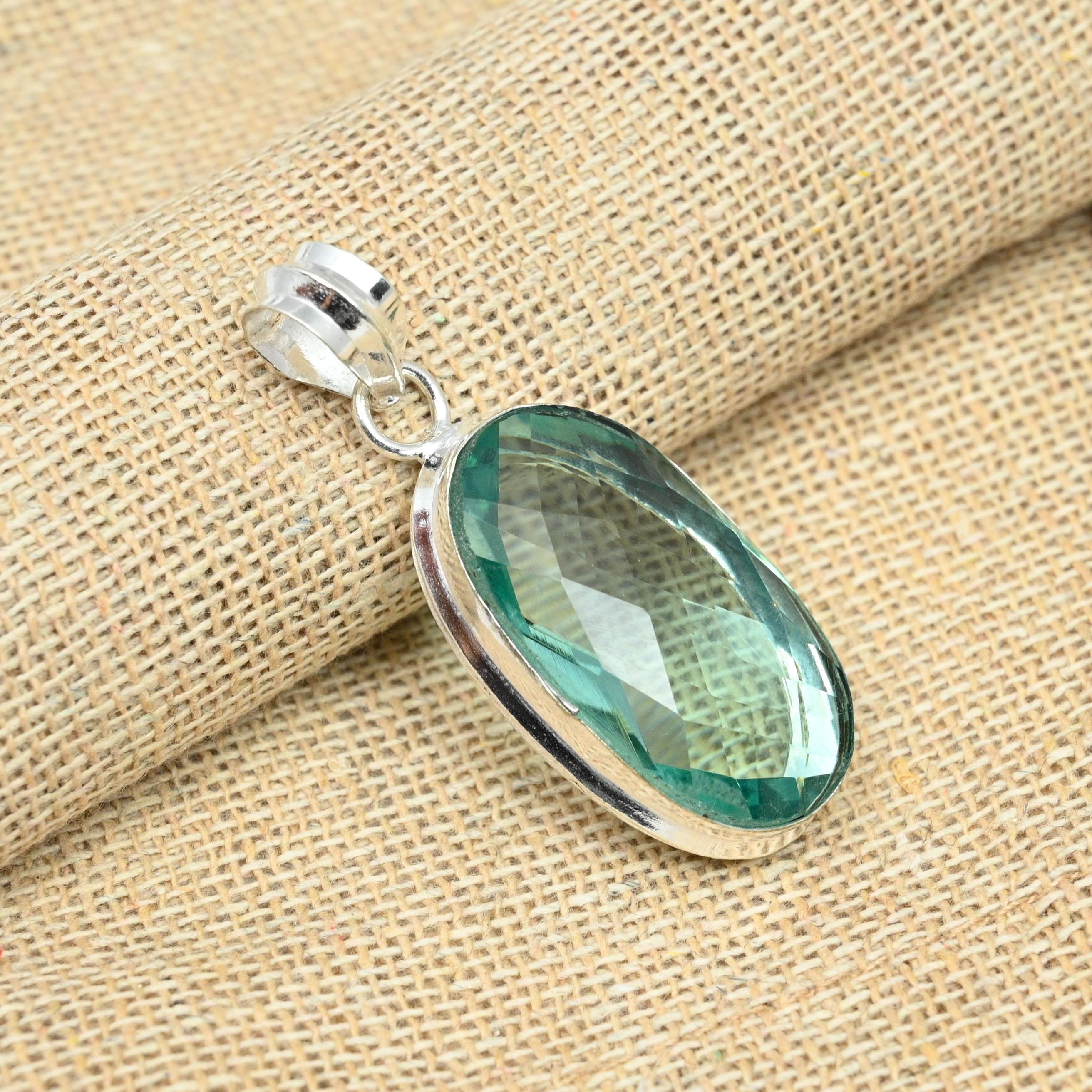 Green Amethyst Gemstone 925 Sterling Silver Jewelry Handmade Pendant Gift For Her