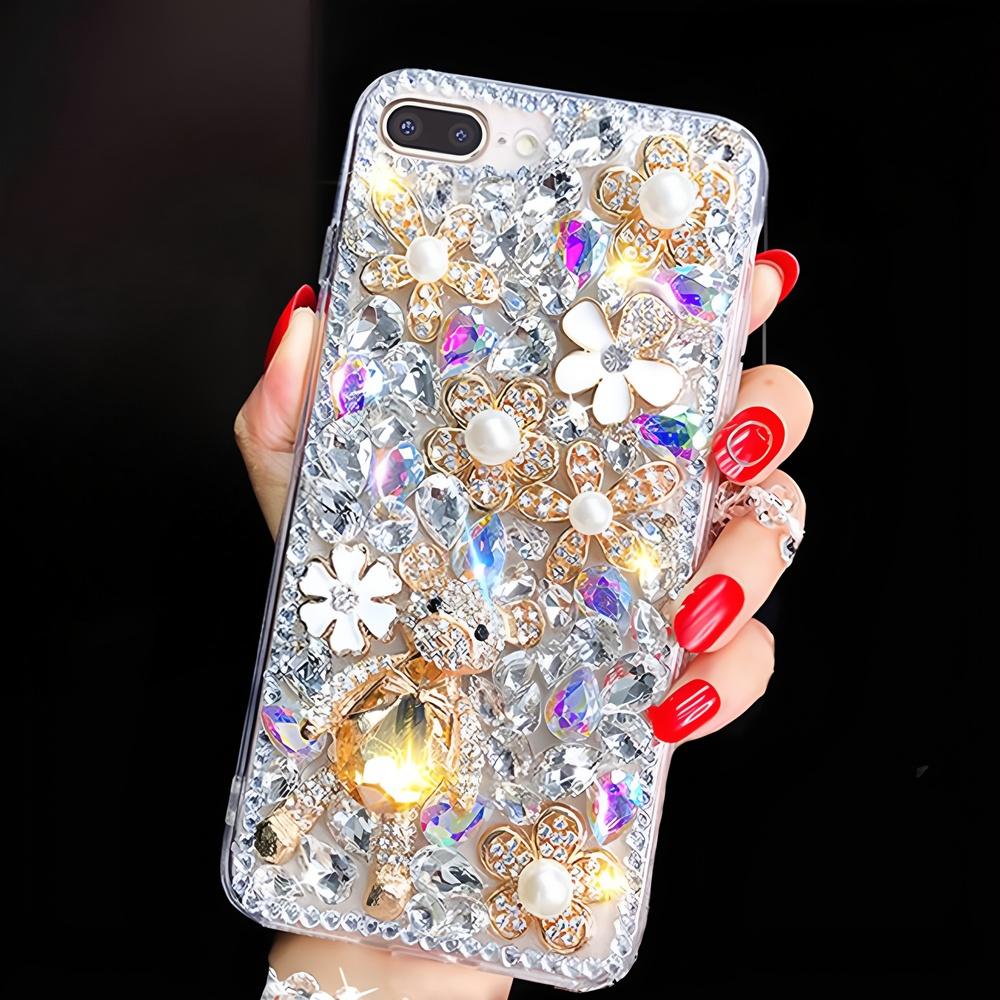 Glitter Rhinestone Phone Case For OPPO Realme 14 Pro Plus 14X 14T 13 12 Lite 4G 5G Crystal Floral Bear Design Cover