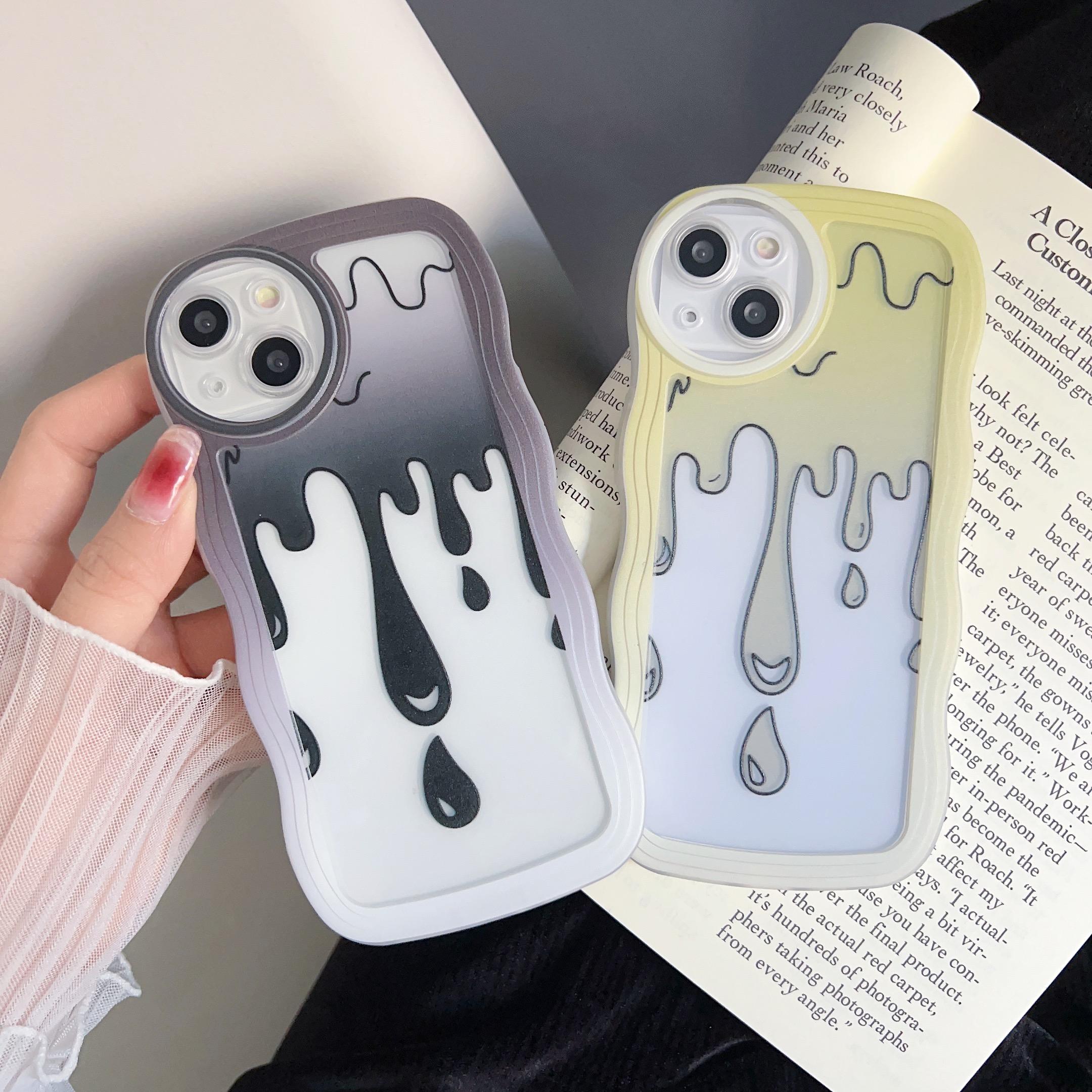 Transparent Wave Edge Painted Silicone Case for Samsung A54 A34 A24 Xiaomi Redmi Note 10 11 12 iPhone 15 14 13 11 Funda Water Droplets Cover Bumper