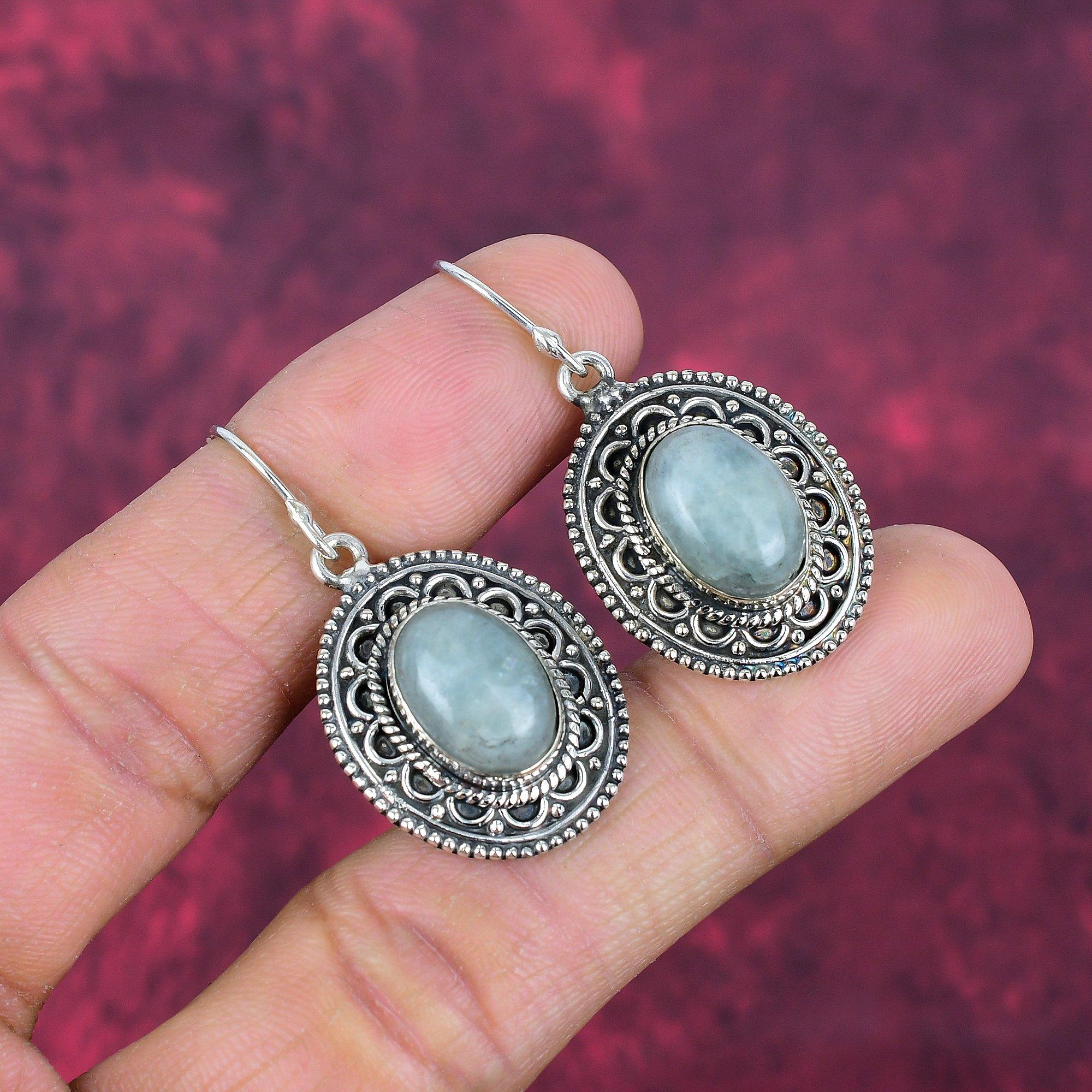 Серьги из чистого серебра 925 пробы с аквамарином, серьги с драгоценными камнями ручной работы, подарки жене, абсолютно новые серьги