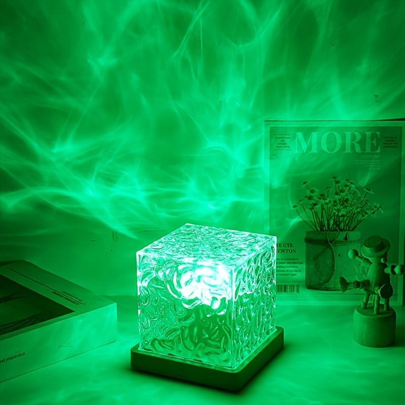 1pc Rotating Water Ripple Night Light, USB Night Lamp, RGB 16 Color Spin Creative Bedside Flame Atmosphere Lamp