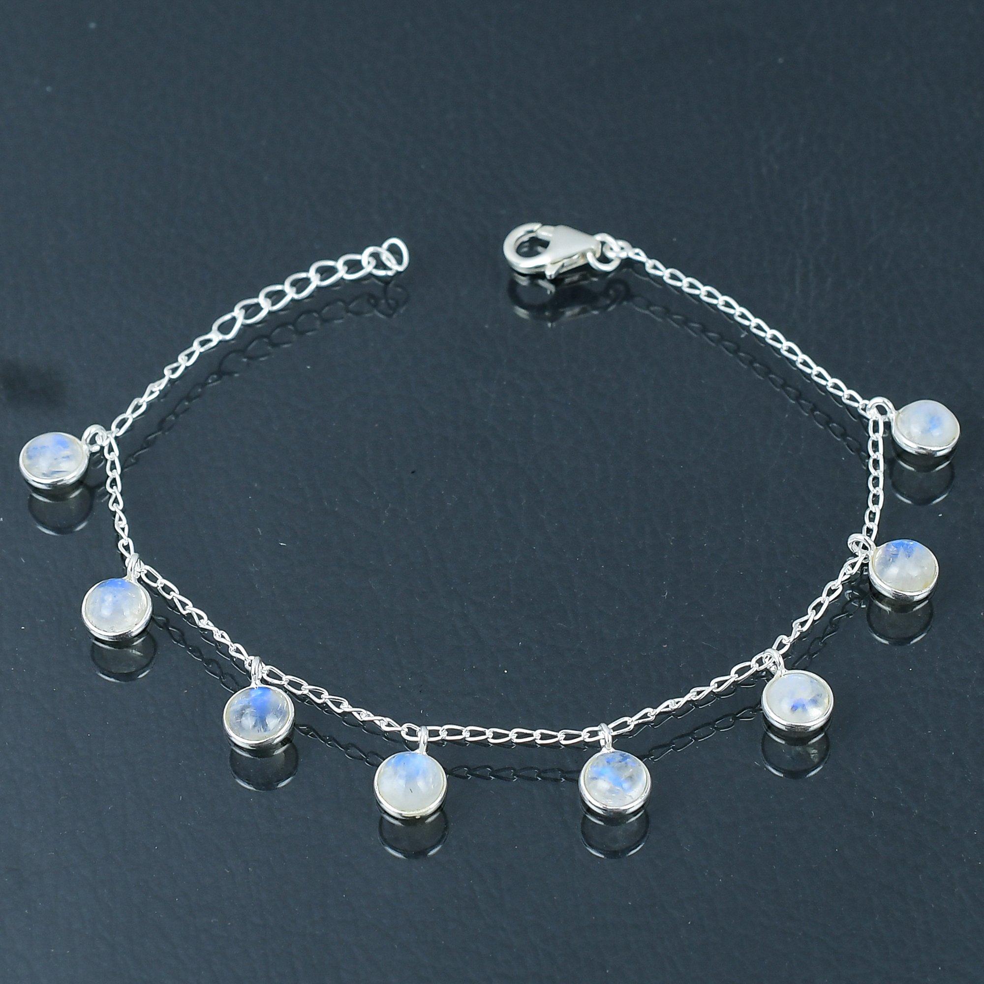 Браслет из натурального радужного лунного камня, серебро 925 пробы, браслет со звеньями от 7 до 8 дюймов, ювелирный браслет ручной работы, подарок на День святого Валентина