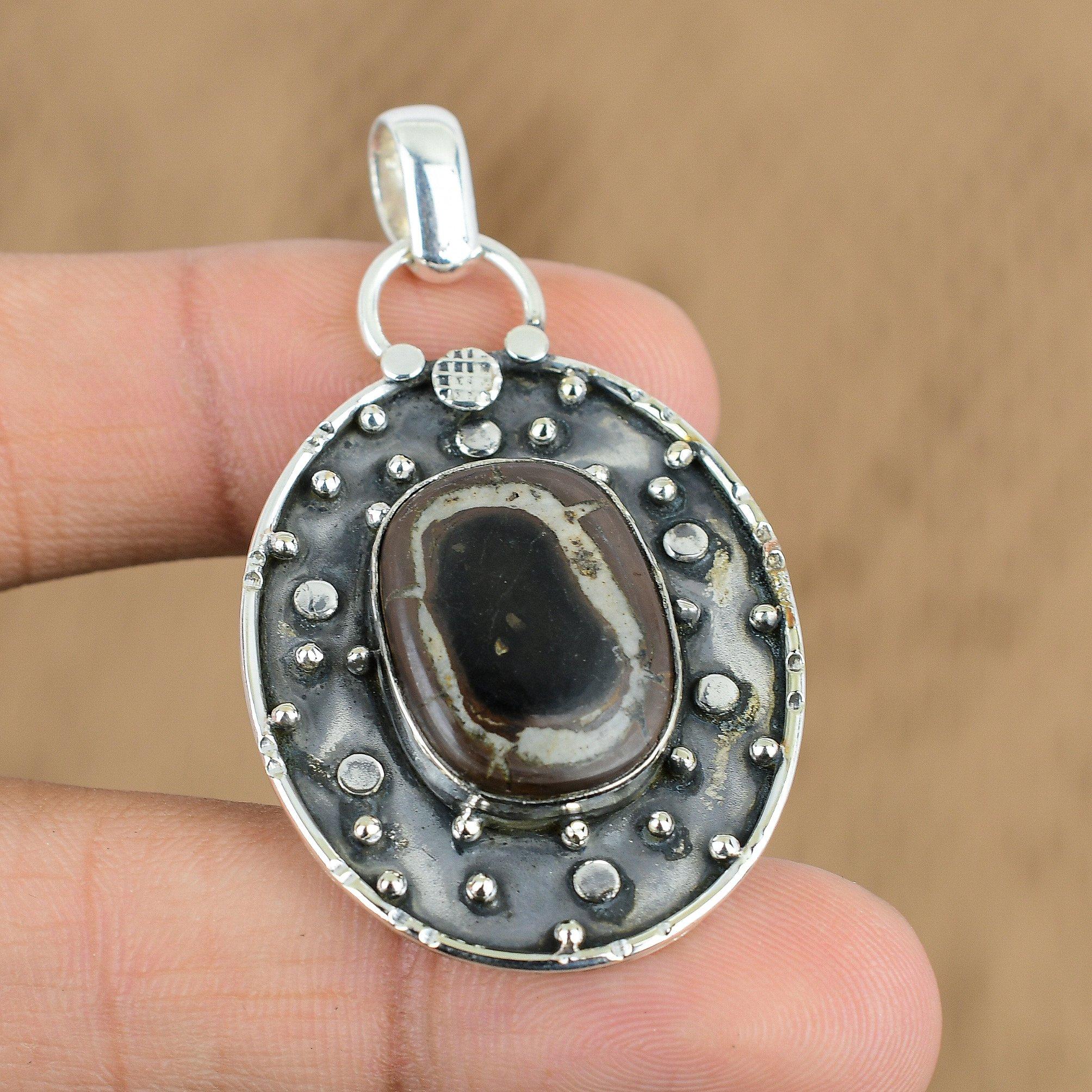 Распродажа ко Дню матери Марокканская грязь Трещина Окаменелый камень Новая подвеска Серебро 925 пробы