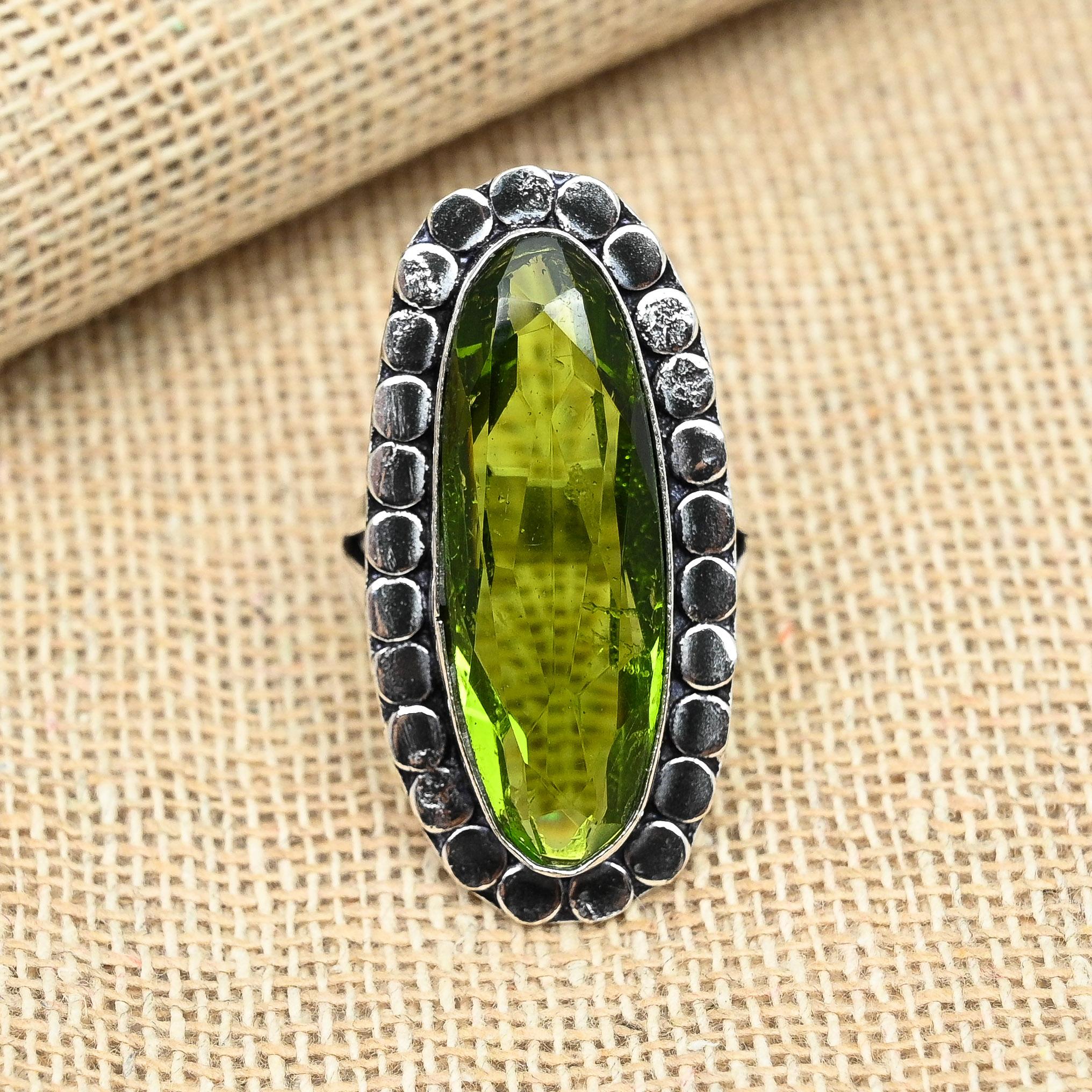 Превосходное мемориальное кольцо ручной работы из стерлингового серебра 925 пробы с драгоценным камнем перидот