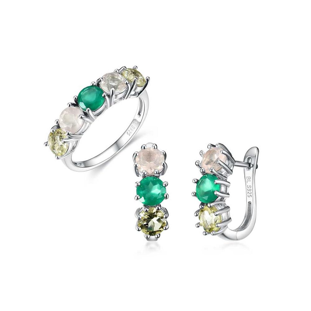 Simple Natural Agate Rose Lemon Quartz Gemstone Ring Earrings Jewelry Set Suitable for Daily Wear of Women's Fine Jewelry