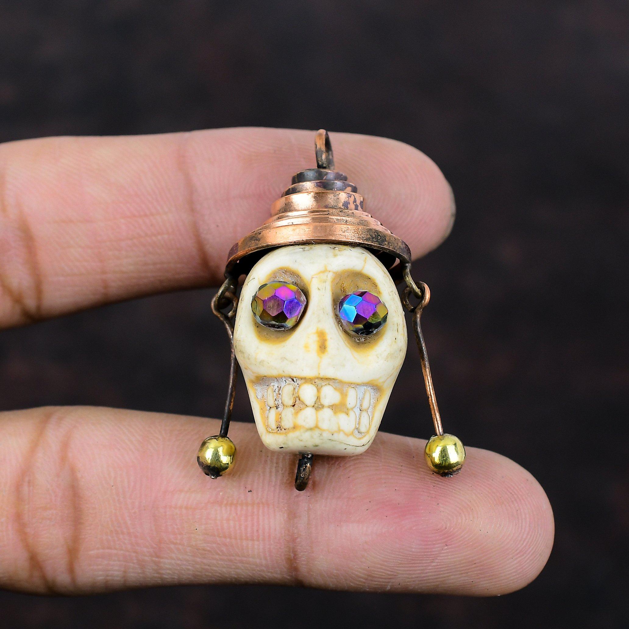 Подвеска из говлита, медная проволока, подвеска из титановой бусины, подвеска в виде глаз, кулон из кости черепа, ювелирные изделия ручной работы, подвеска из драгоценного камня, ювелирные изделия из говлита