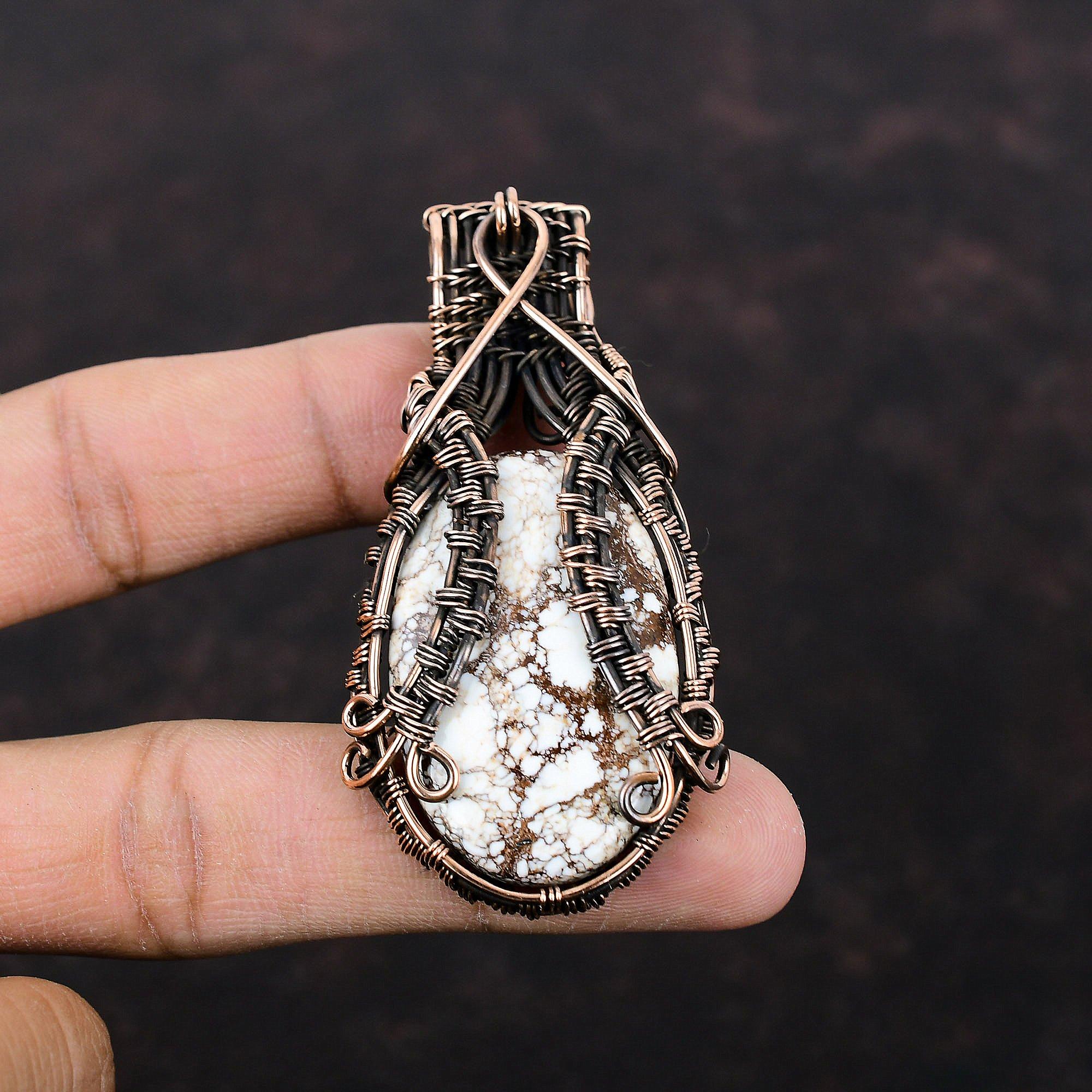 Wild Horse Magnesite Pendant Copper Wire Wrapped Pendant Handmade Wire Wrapped Jewelry Original Gemstone Pendant Copper Jewelry Gift For Her