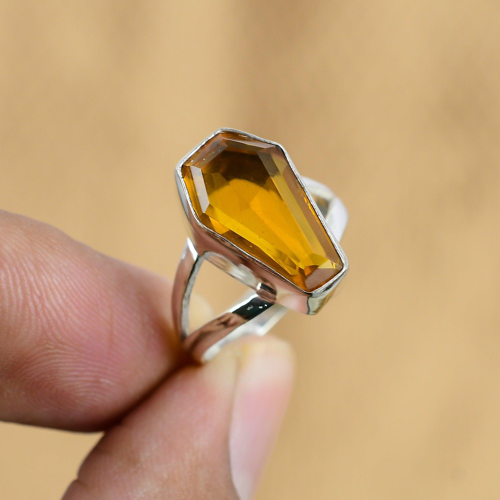 Подарок для женщин Кольцо-обещание в виде гроба Размер 7.75 Серебро 925 пробы Натуральный камень цитрин