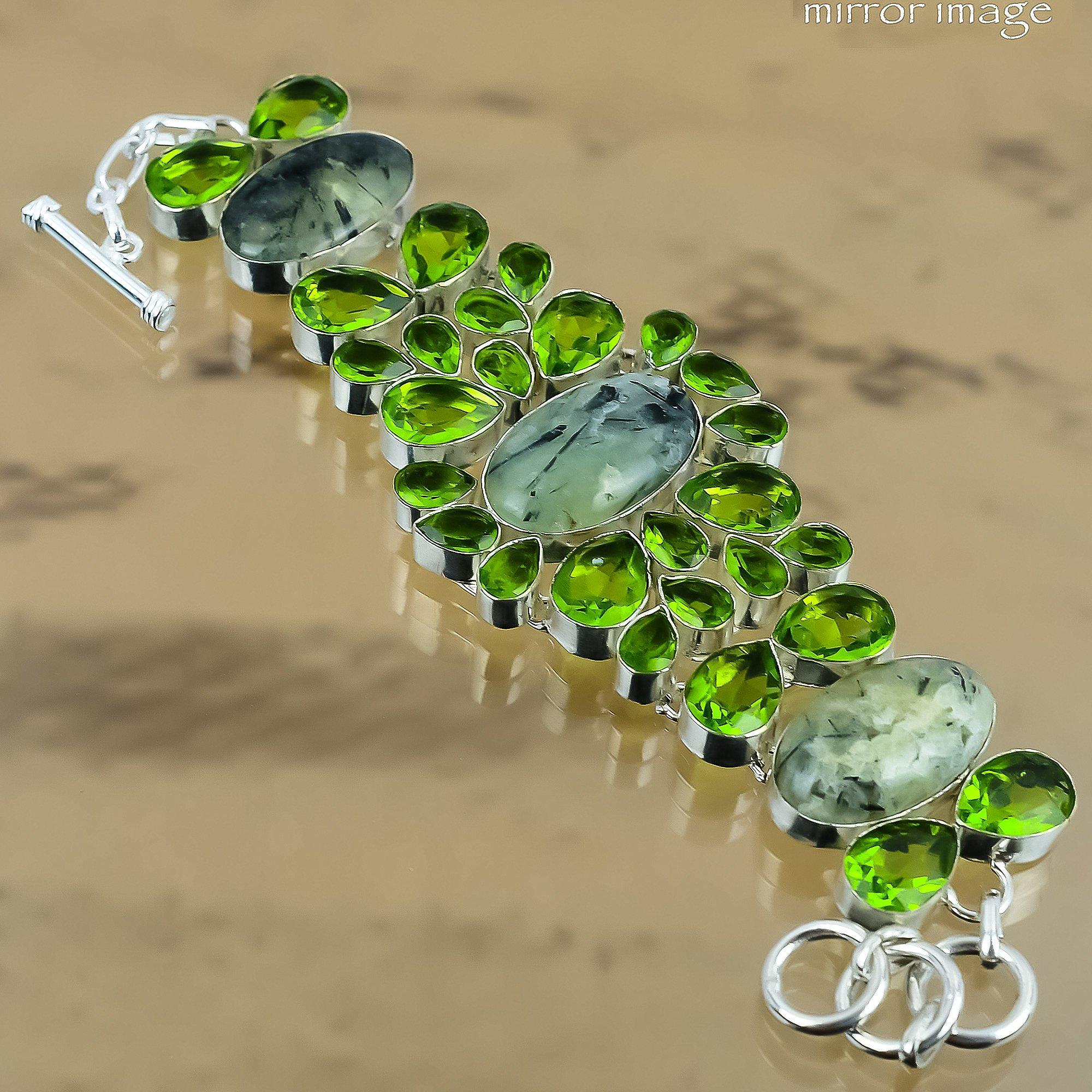 Овальный моховой пренит, перидот, стерлинговое серебро, новый браслет-цепочка, ювелирное изделие