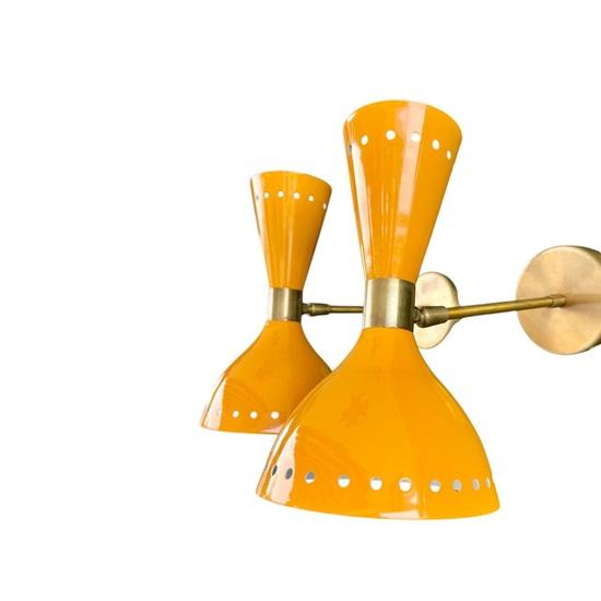 Yellow Sputnik Wall Sconce Italian Double Wall Light for Bathroom, Vanity, or Kitchen Mid-Century Modern Home Decor