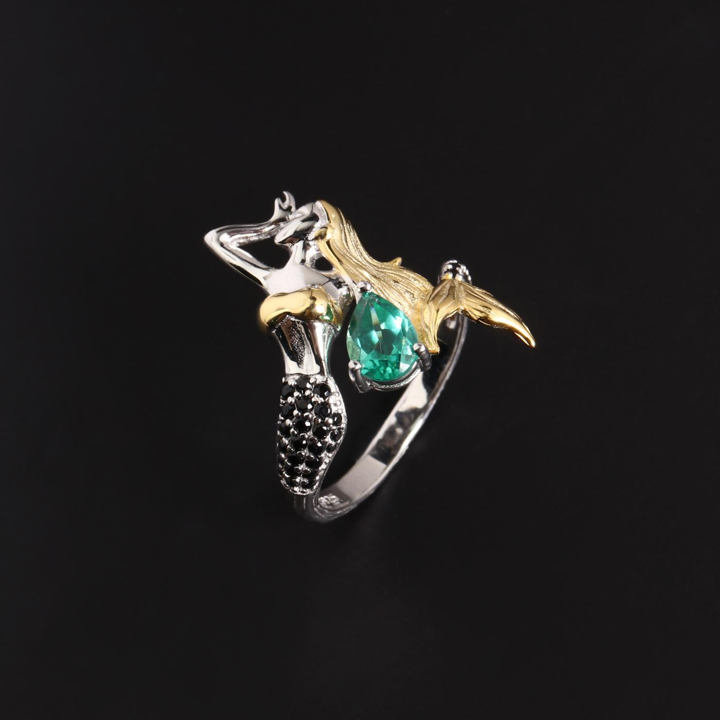 Elegant Mermaid Design Created Pear 5*7mm Emerald Nano Ring 925 Sterling Silver Jewelry for Women's Proposal and Banquet Gifts