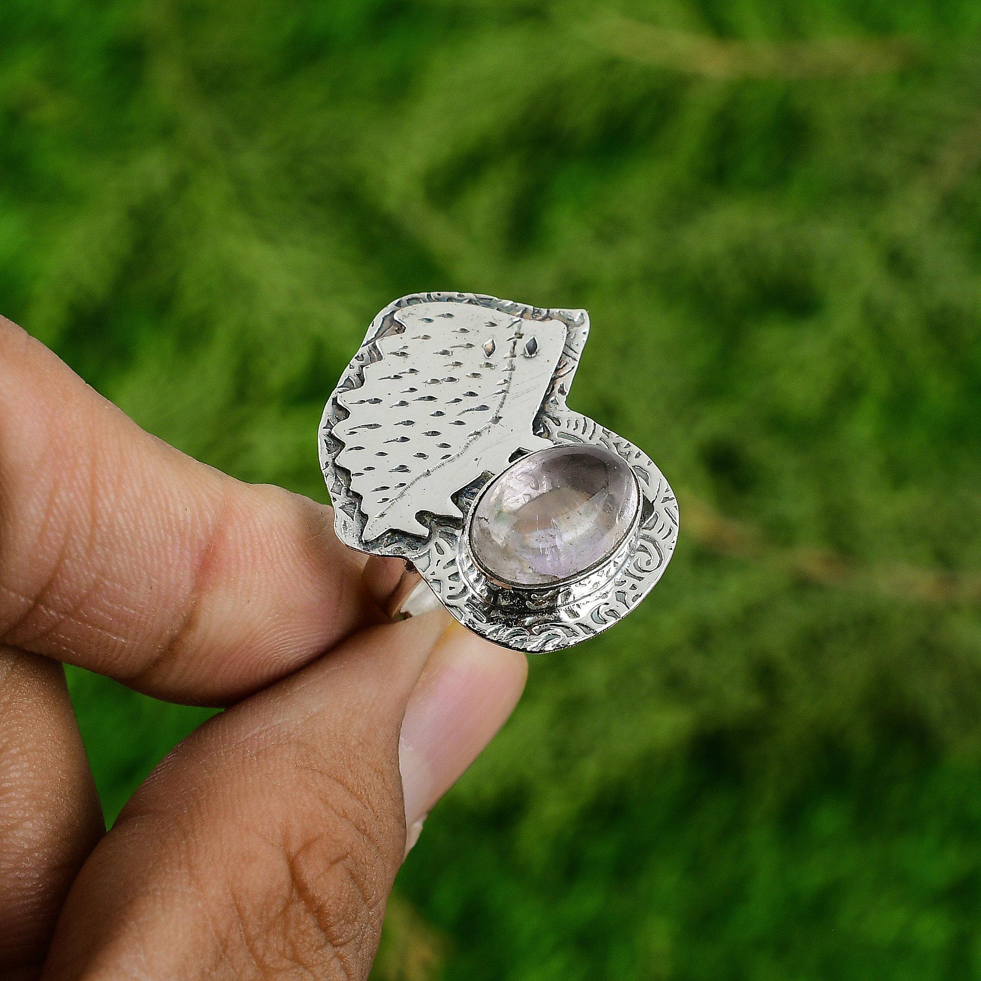 925 Sterling Silver Oval African Amethyst Stone Wedding Stackable Promise Ring