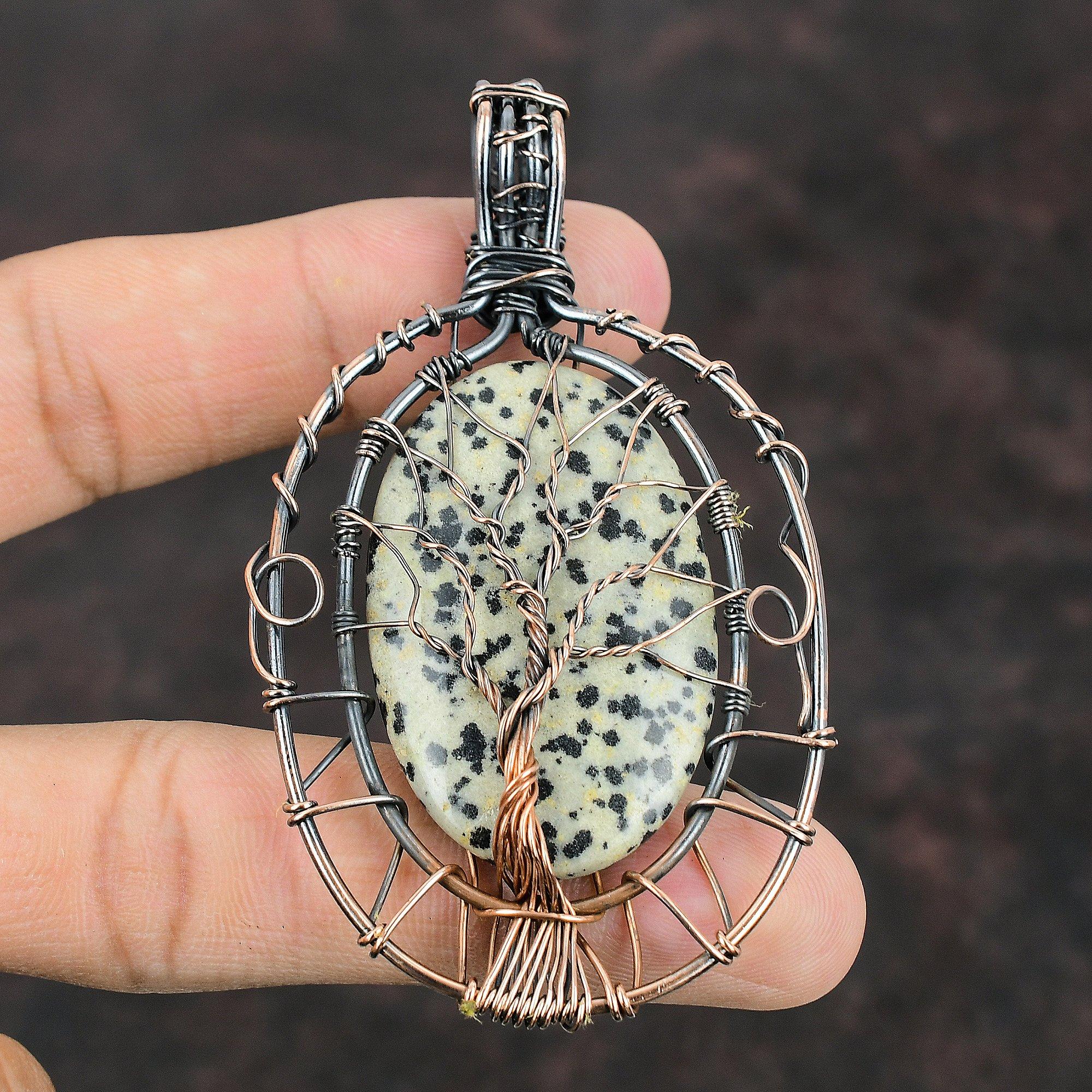 Tree Of Life Dalmatian Jasper Gemstone Pendant Copper Wire Wrapped Pendant Handmade Pendant Tree Of Life Jewelry Wire Wrap Jewelry For Gifts