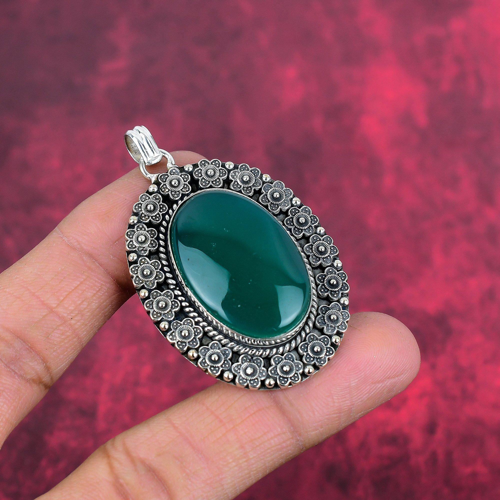 Green Onyx Pendant, 925 Solid Sterling Silver Gemstone Jewelry, Handmade Pendant, For Mother Day