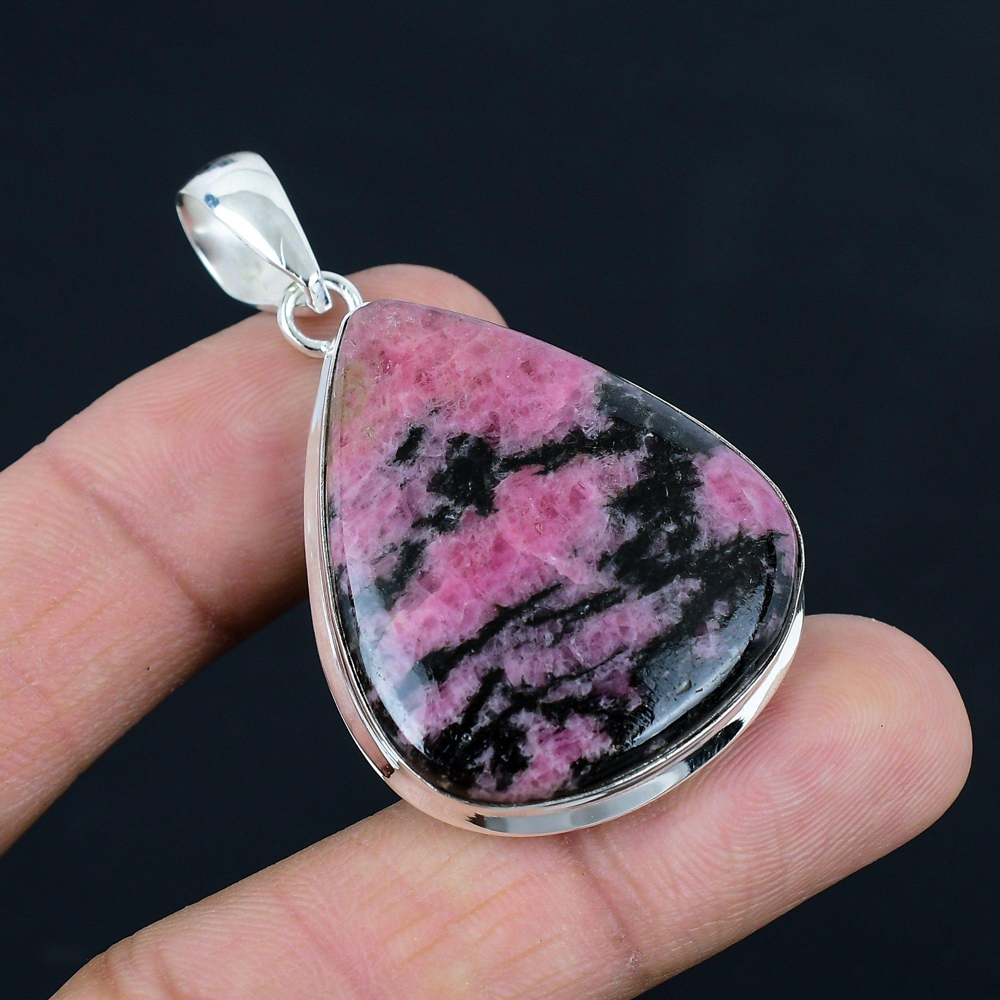 Natural Rhodonite Gemstone Pendant, 925 Sterling Silver, Pendant Jewelry, Handmade Silver Pendant Jewelry for Gift, Easter Gift