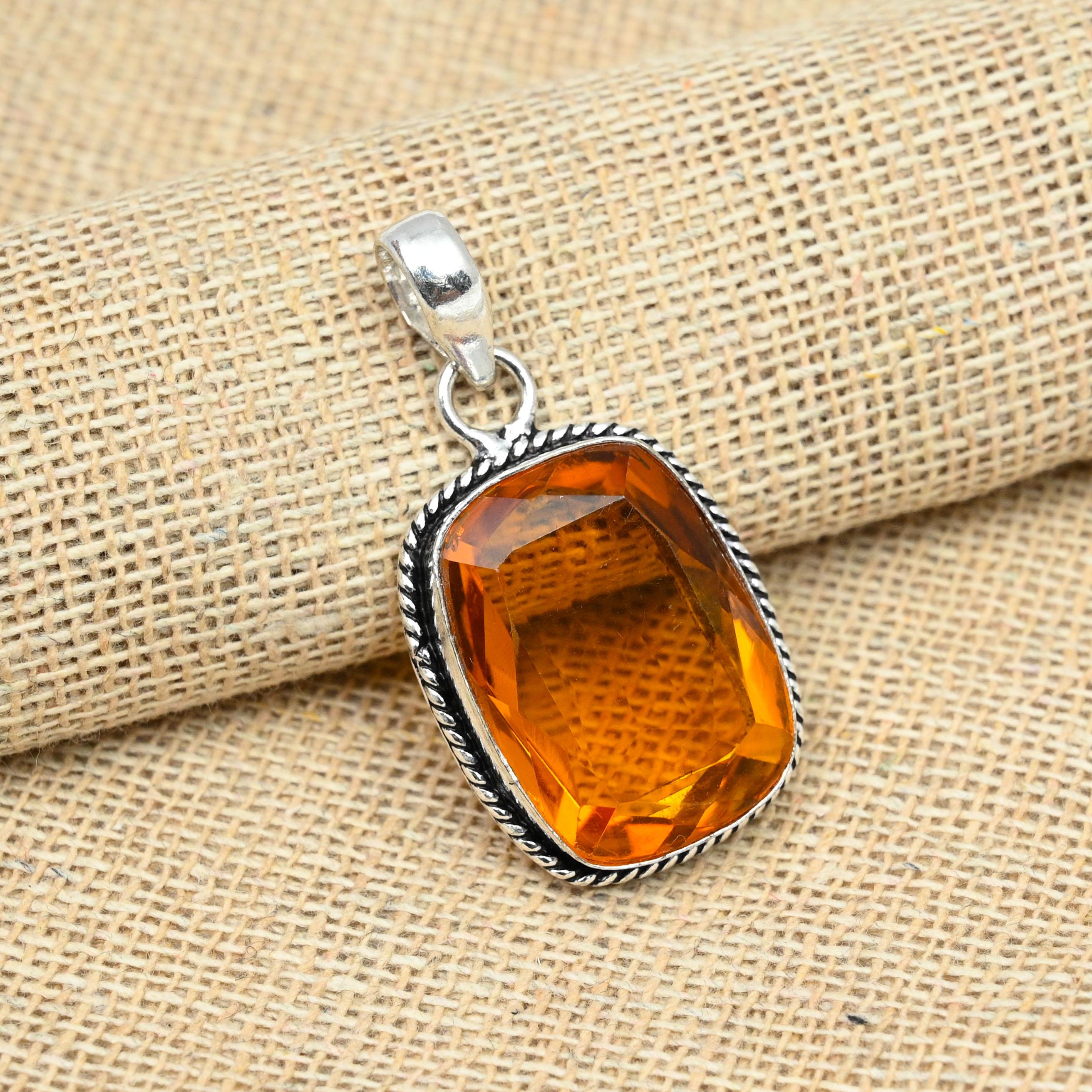 Thanksgiving Honey Topaz Gemstone 925 Sterling Silver Handmade Jewelry Pendant For Her