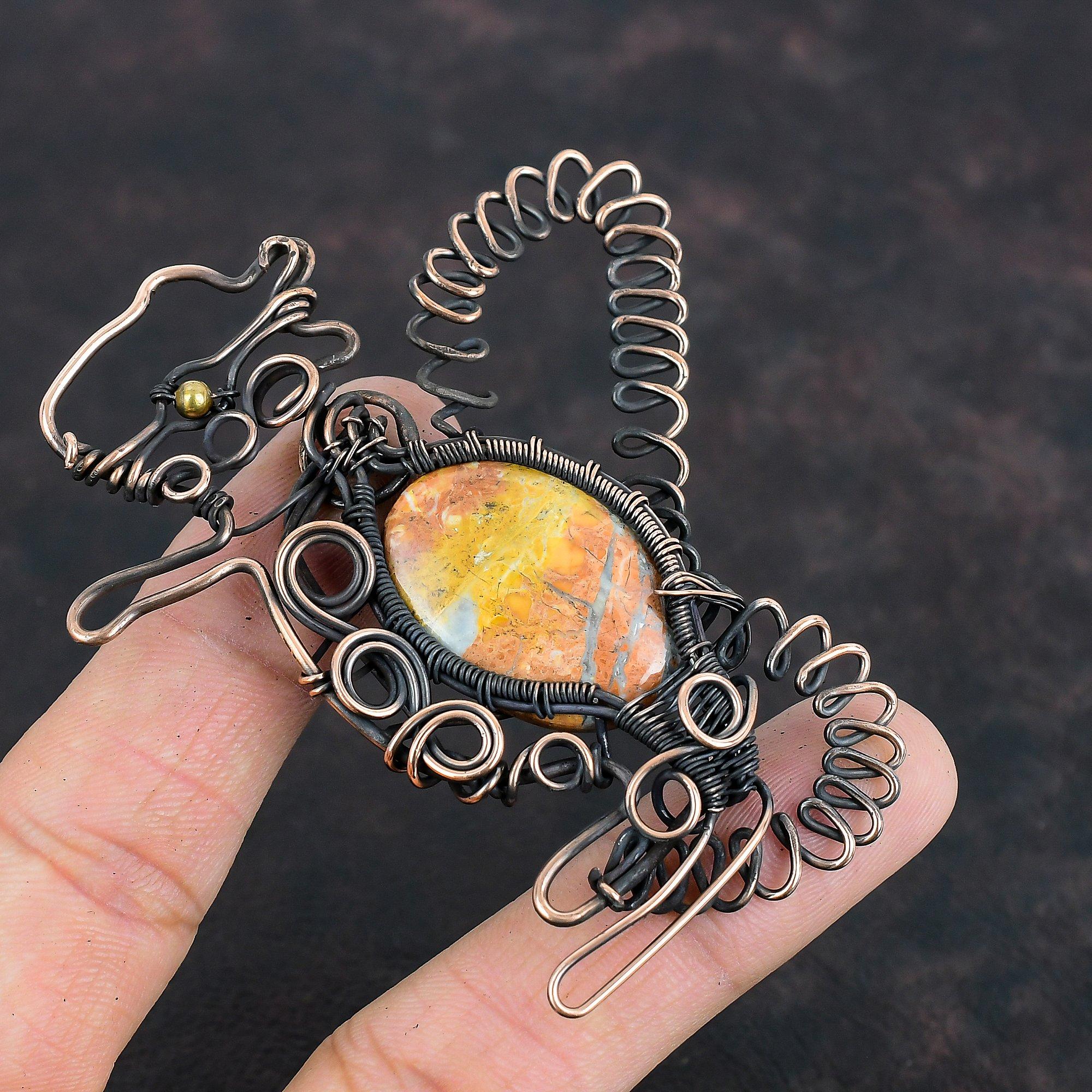 Подвеска из яшмы Малигано, подвеска из медной проволоки, подвеска ручной работы в виде кролика, уникальное ювелирное украшение, подвеска из драгоценного камня, медные украшения, подарки для матери